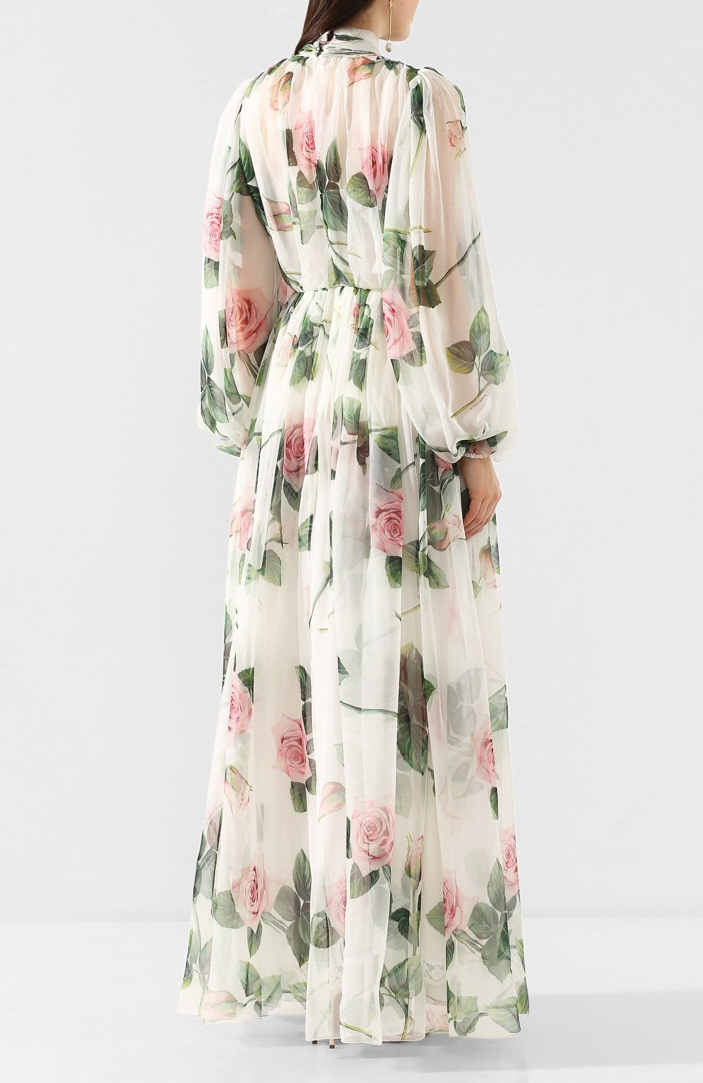 Dolce & Gabbana Tropical Rose Print Chiffon Silk Dress