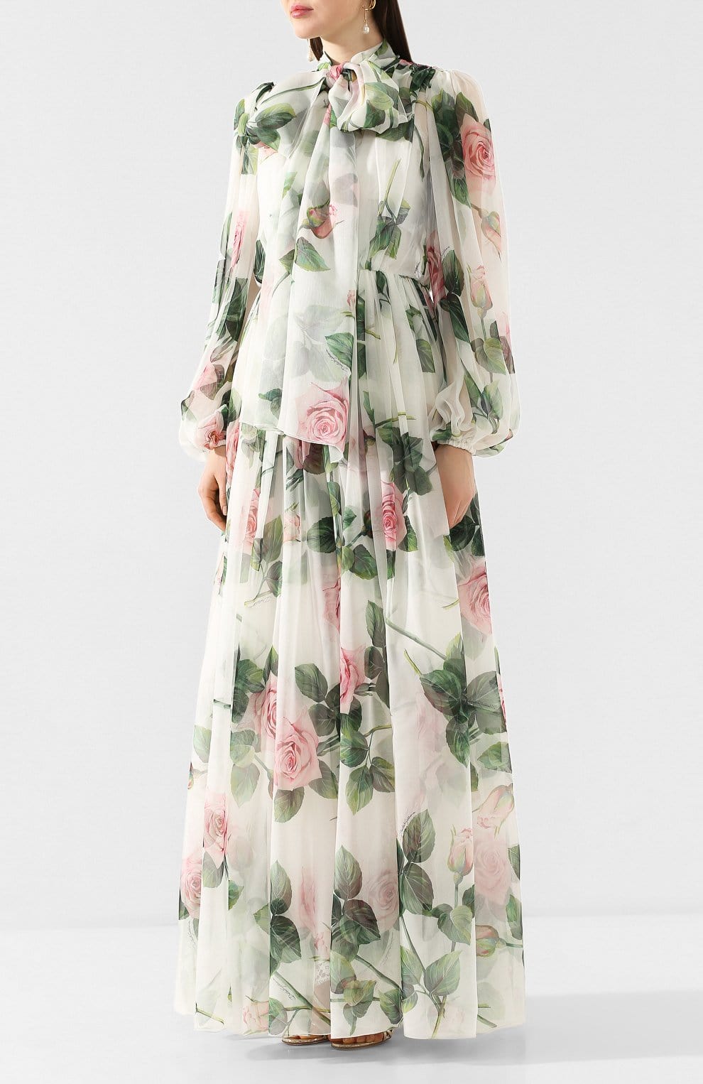 Dolce & Gabbana Tropical Rose Print Chiffon Silk Dress