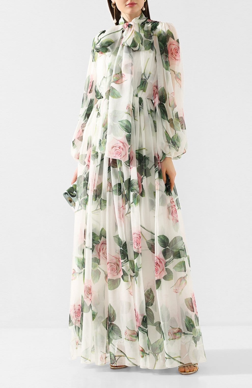 Dolce & Gabbana Tropical Rose Print Chiffon Silk Dress