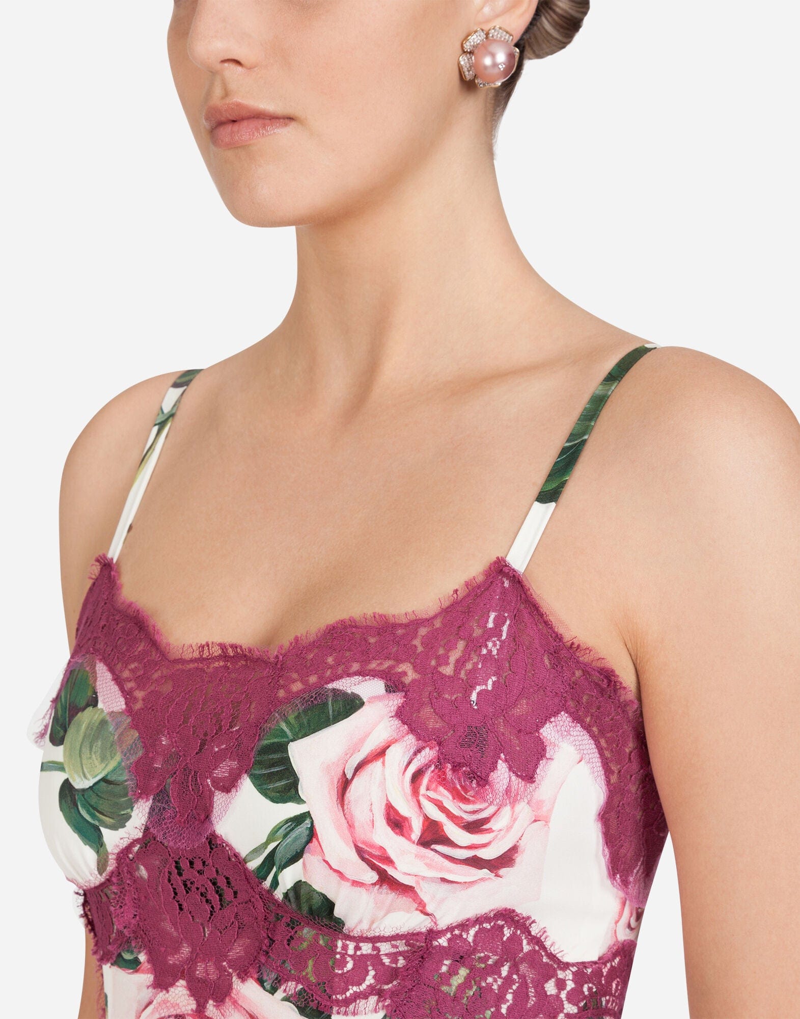 Dolce & Gabbana Tropical Rose-Print Lace Top