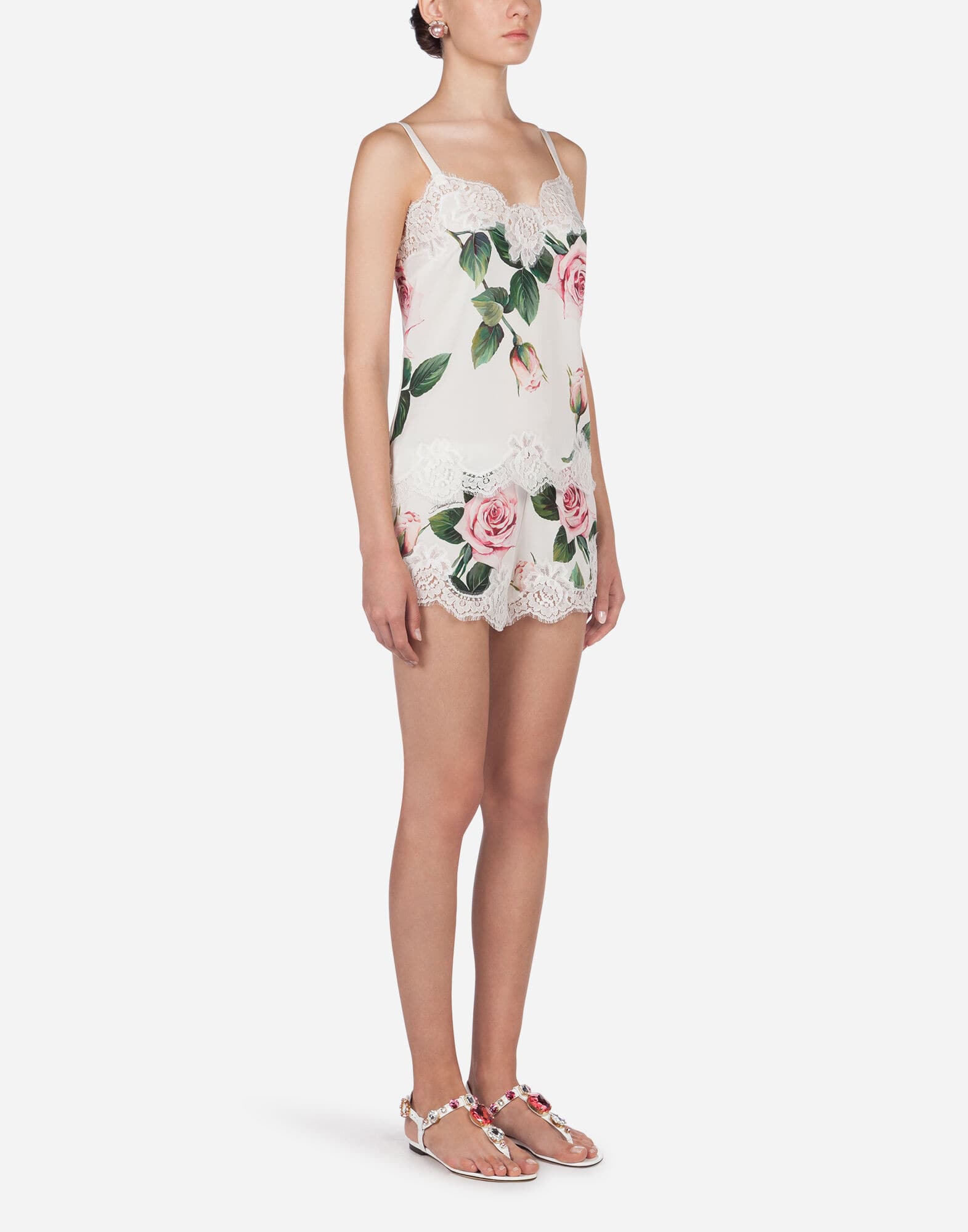 Dolce & Gabbana Dolce & Gabbana Tropical Rose Print Silk Lingerie Top