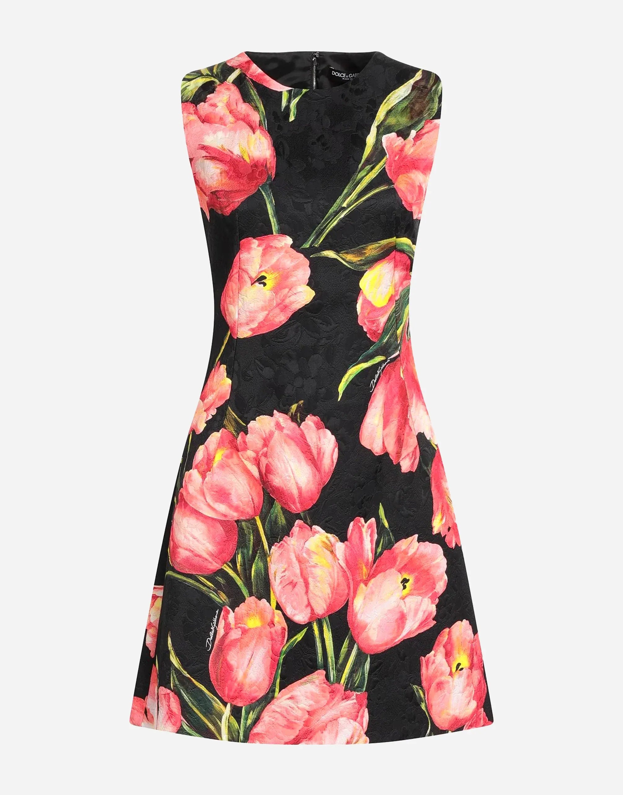 Dolce & Gabbana Tulip-Print Brocade A-Line Mini Dress