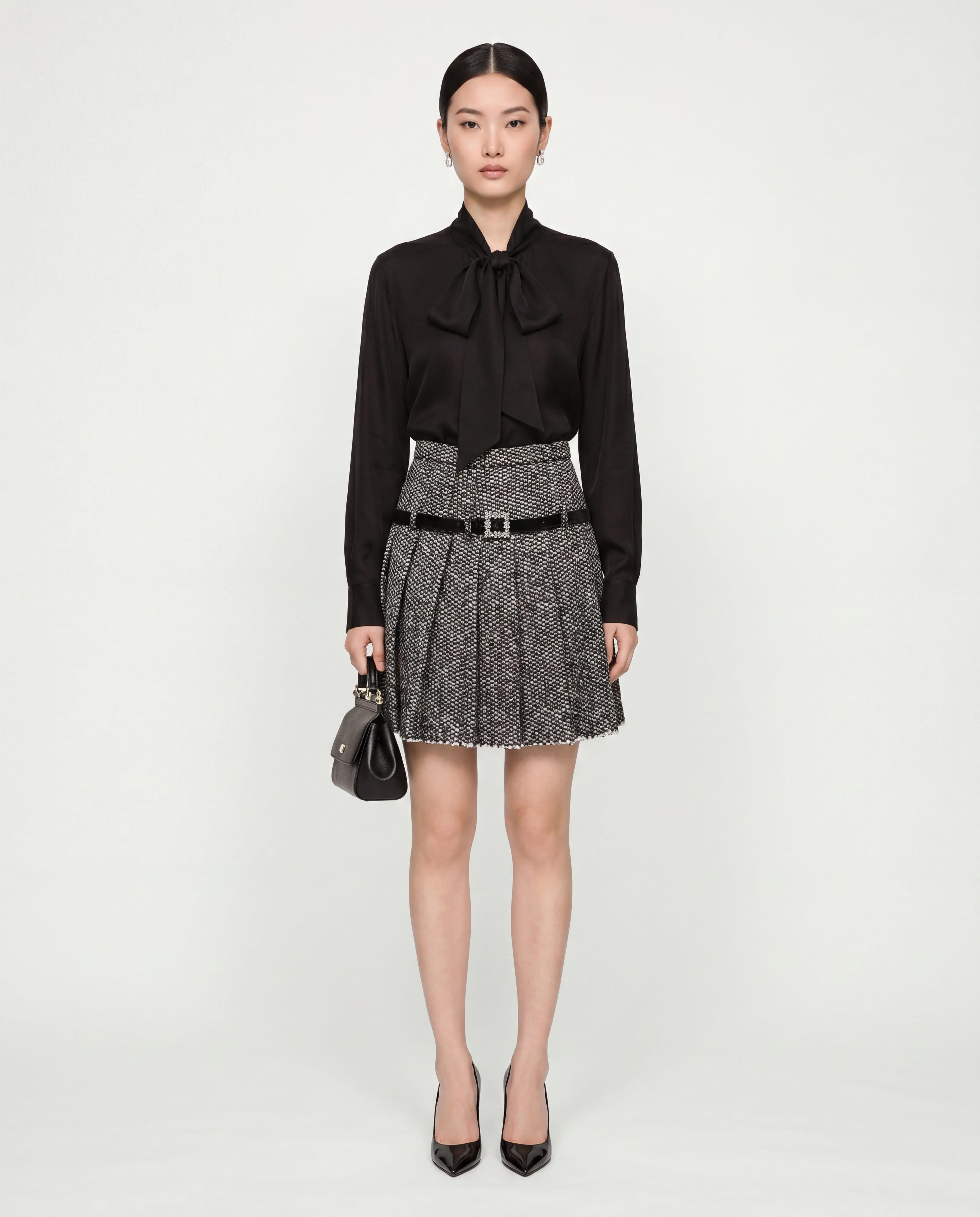 Dolce & Gabbana Tweed Pleated Mini Skirt With Belt - alternate view