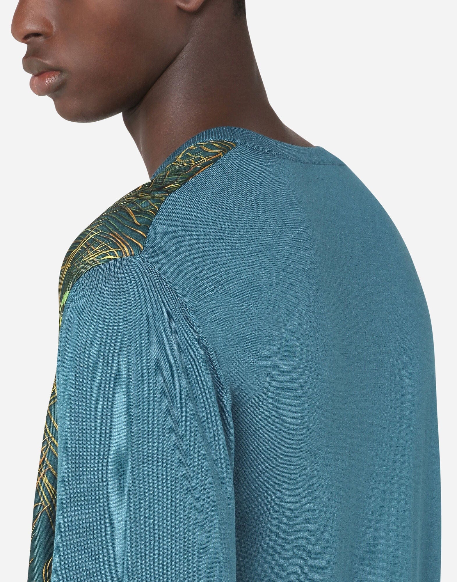 Dolce & Gabbana V-Neck Silk Sweater With Peacock-Print