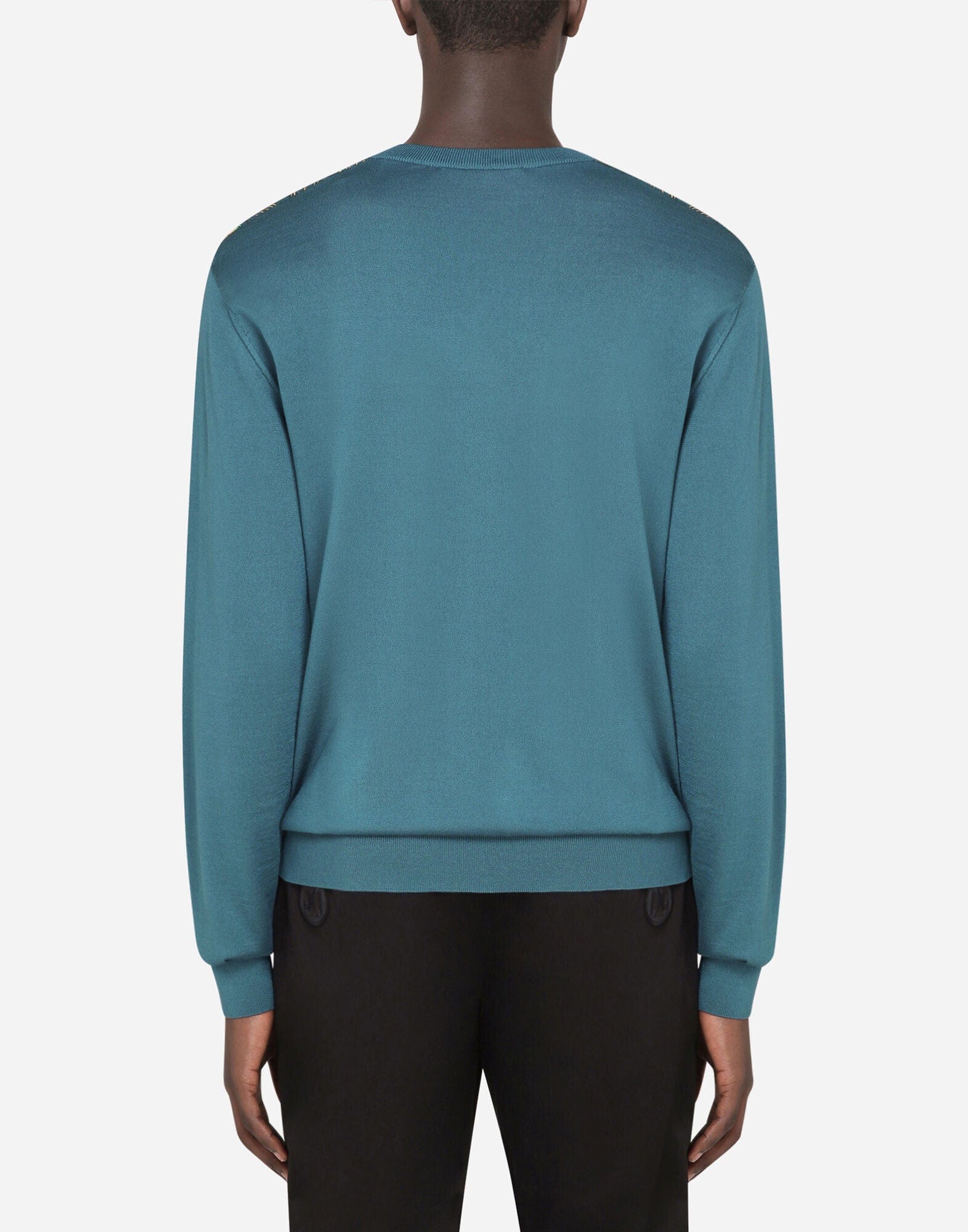 Dolce & Gabbana V-Neck Silk Sweater With Peacock-Print