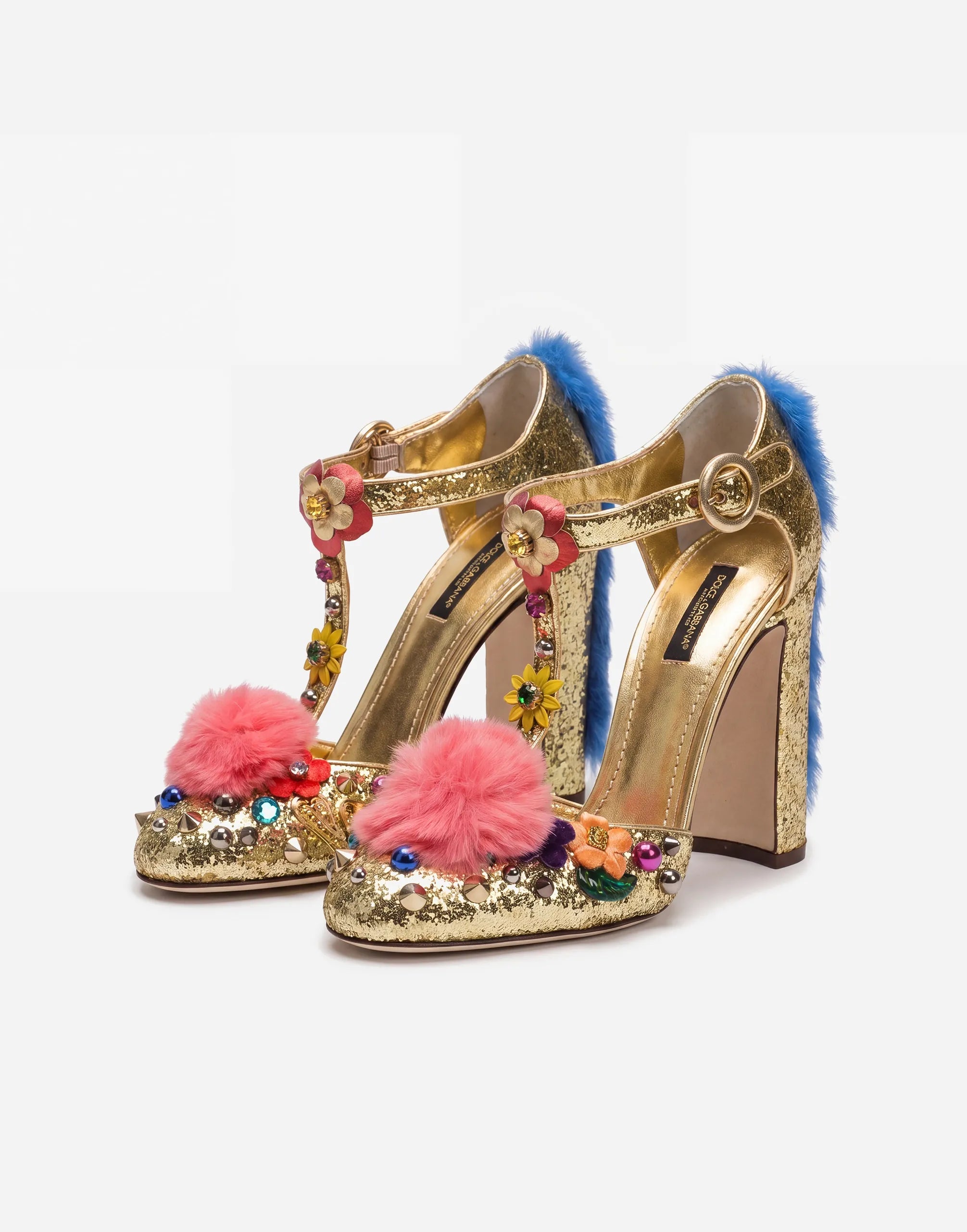 Décolleté Vally con bordo in pelliccia, glitter e cinturino a T - alternate view