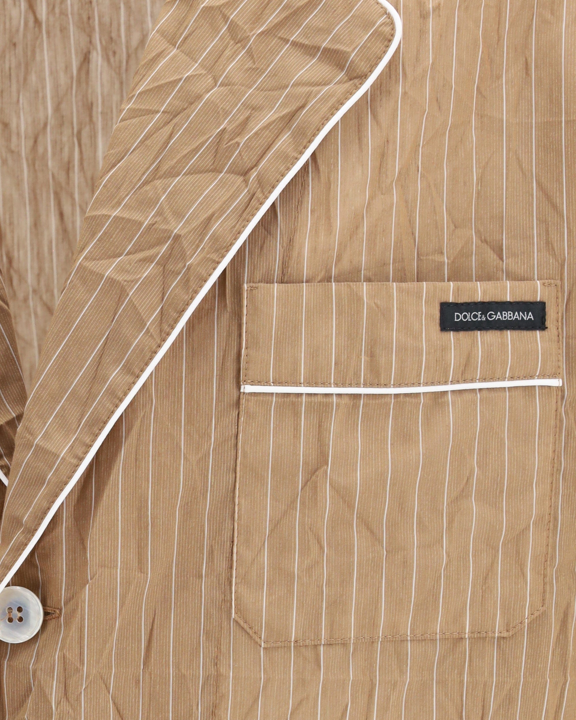 Dolce & Gabbana Vanity Shirt-Style Robe In Froissé Striped