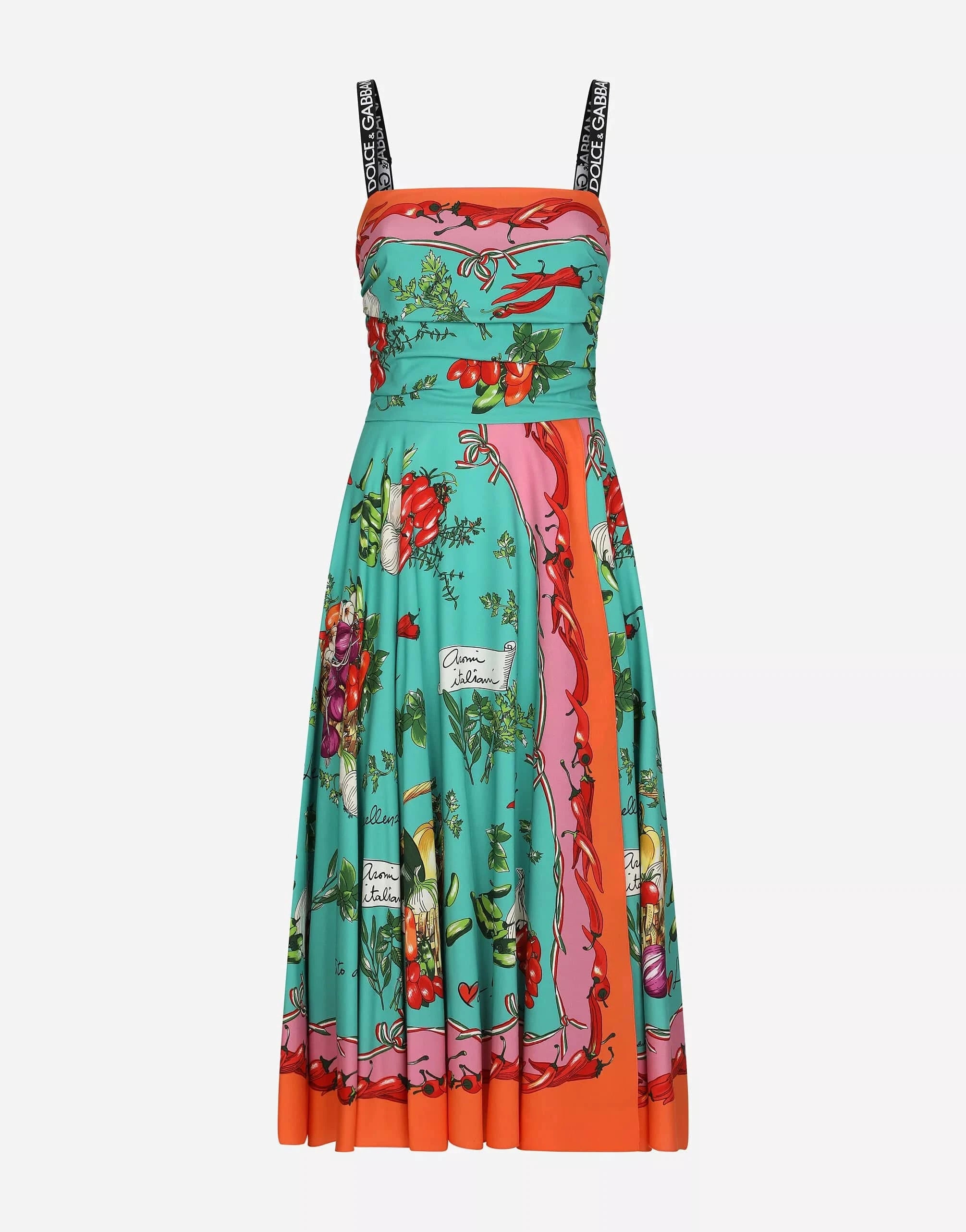 Dolce & Gabbana Vegetable-Print Charmeuse Silk Midi Dress