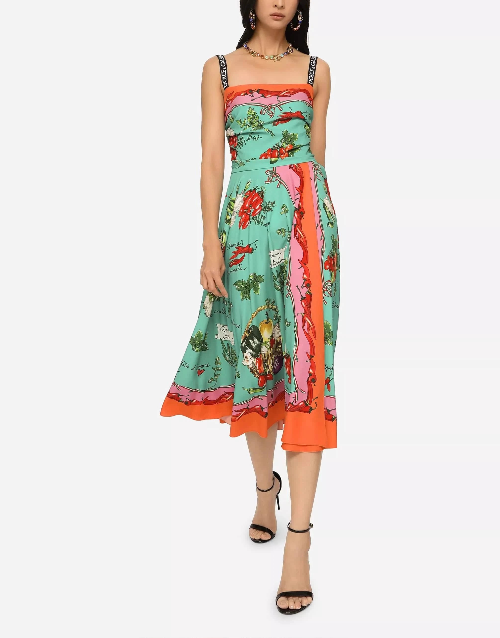 Dolce & Gabbana Vegetable-Print Charmeuse Silk Midi Dress