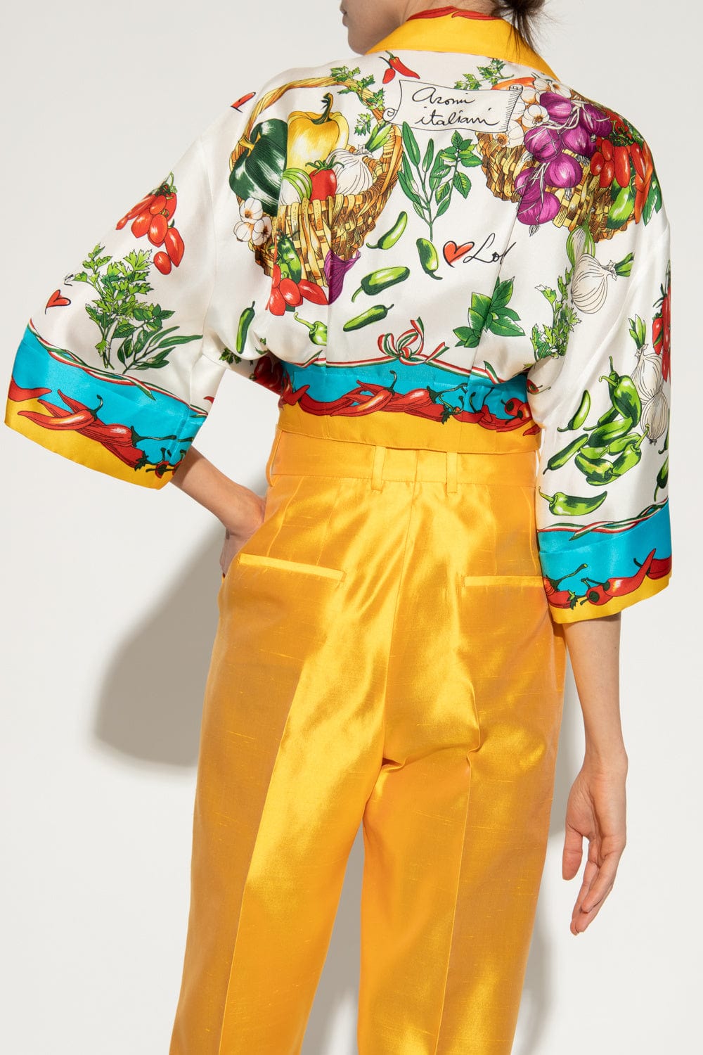 Dolce & Gabbana Vegetable-Print Cropped Silk Shirt