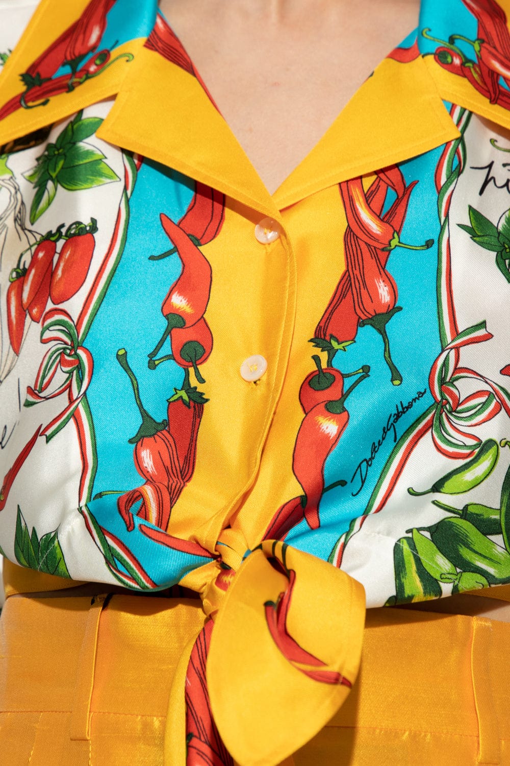 Dolce & Gabbana Vegetable-Print Cropped Silk Shirt