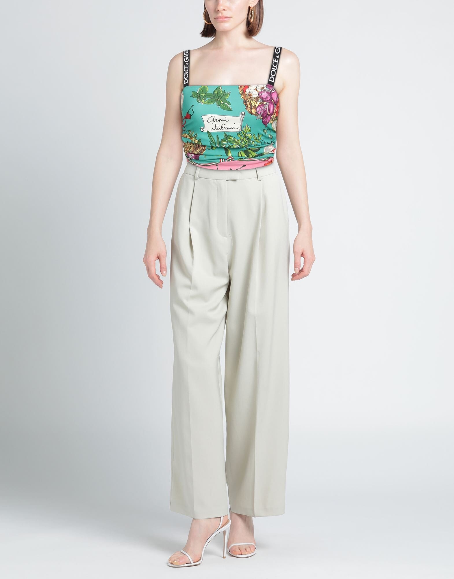 Dolce & Gabbana Vegetable Print Logo Strap Crop Silk Top - alternate view