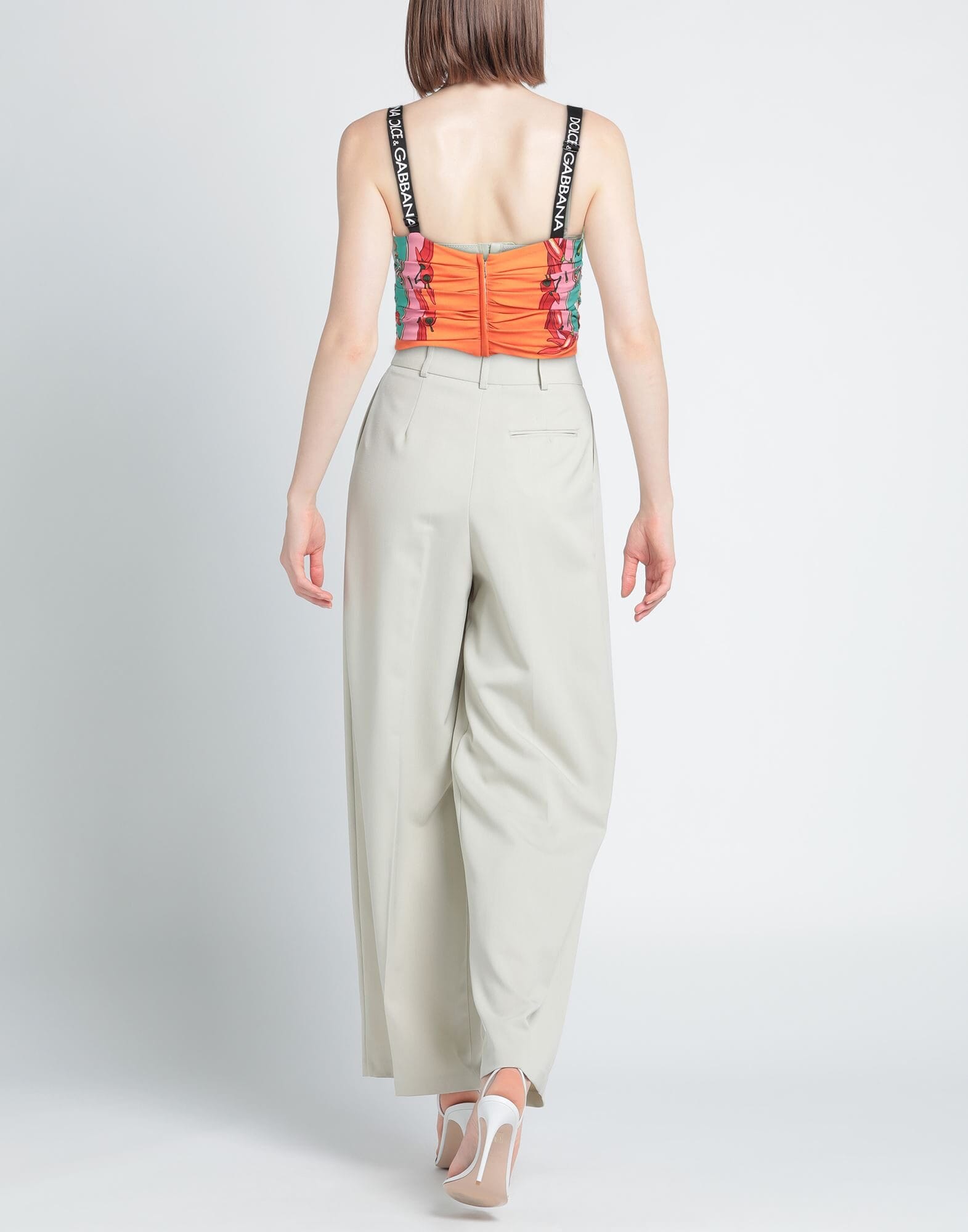 Dolce & Gabbana Dolce & Gabbana Vegetable Print Logo Strap Crop Silk Top
