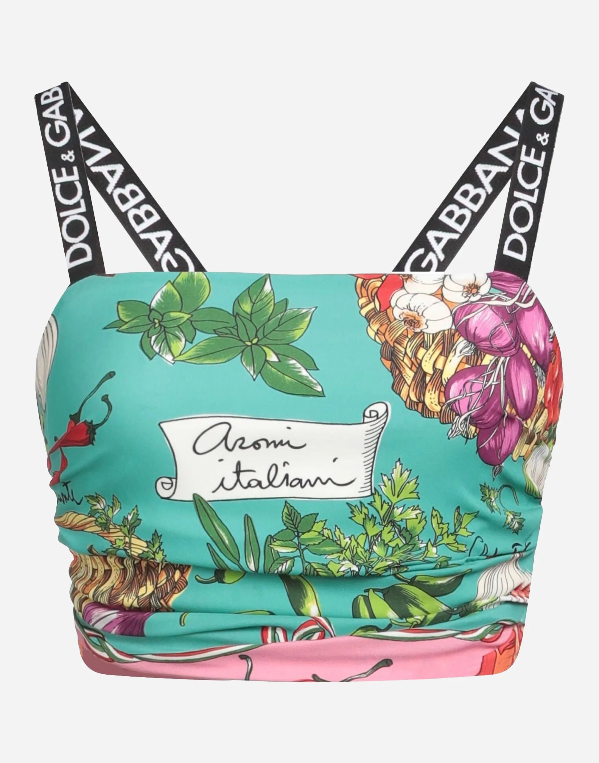 Dolce & Gabbana Dolce & Gabbana Vegetable Print Logo Strap Crop Silk Top