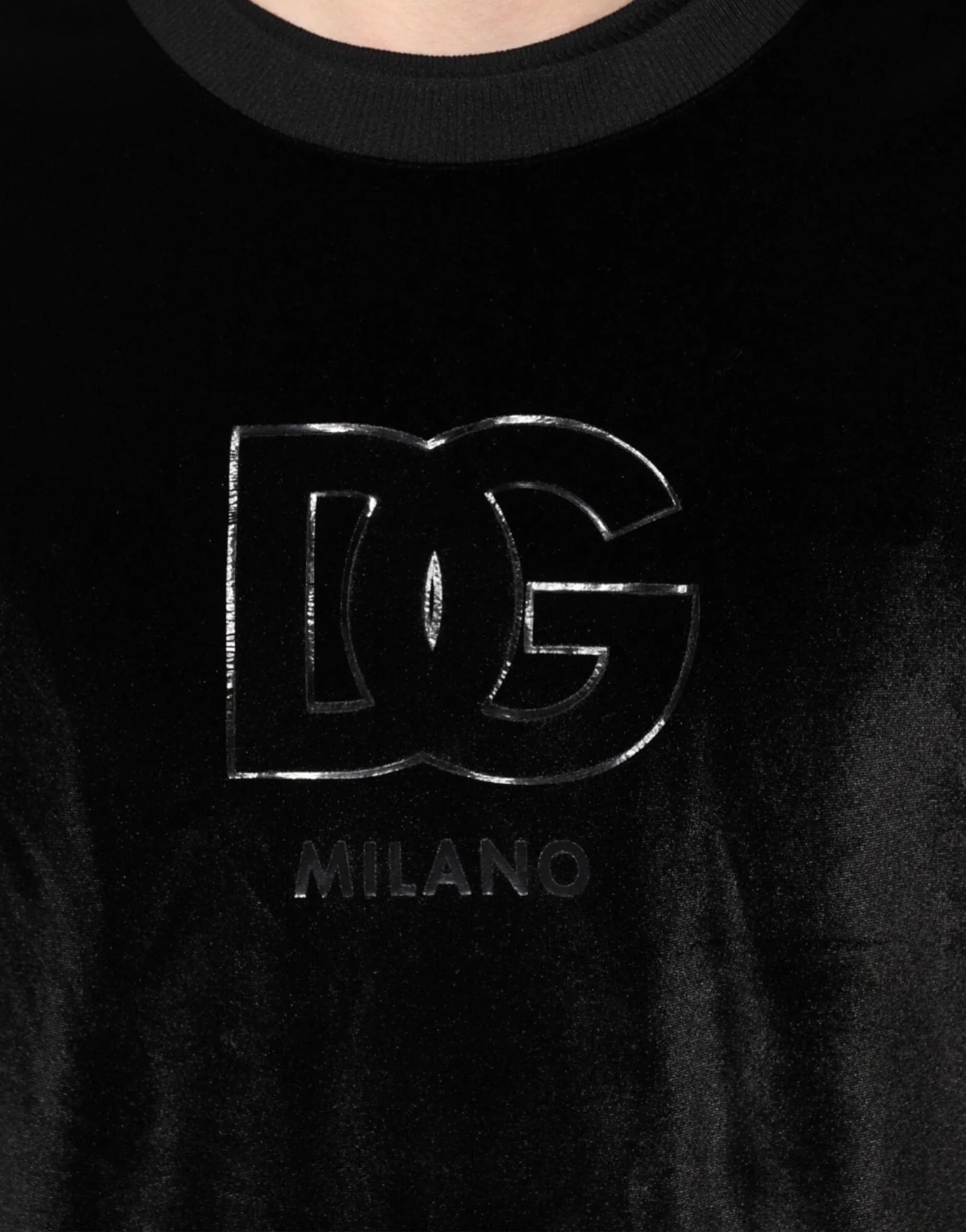 Dolce & Gabbana Velvet DG Milano Logo Crew Neck Sweatshirt