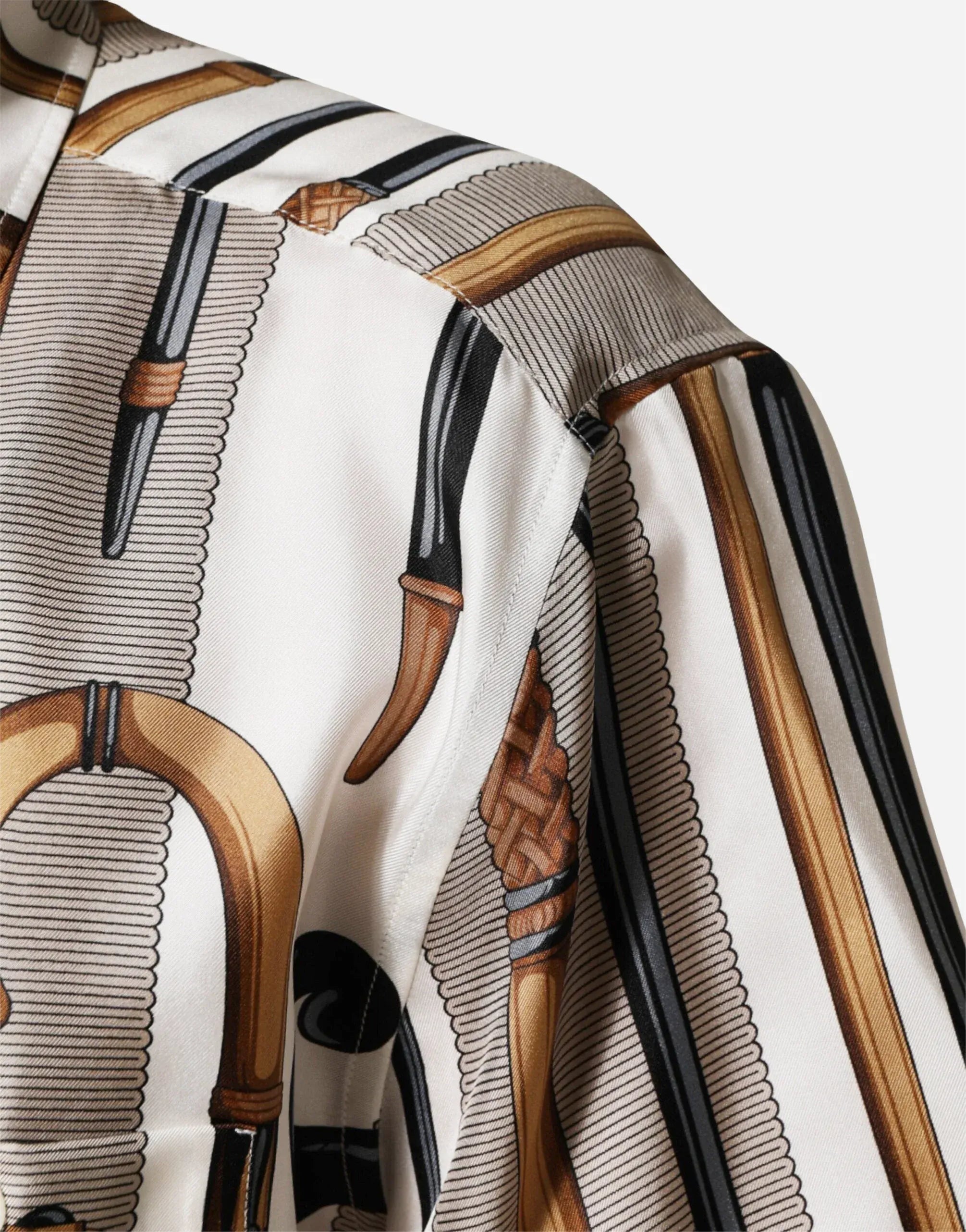 Dolce & Gabbana Walking Stick Print Silk Bowling Shirt