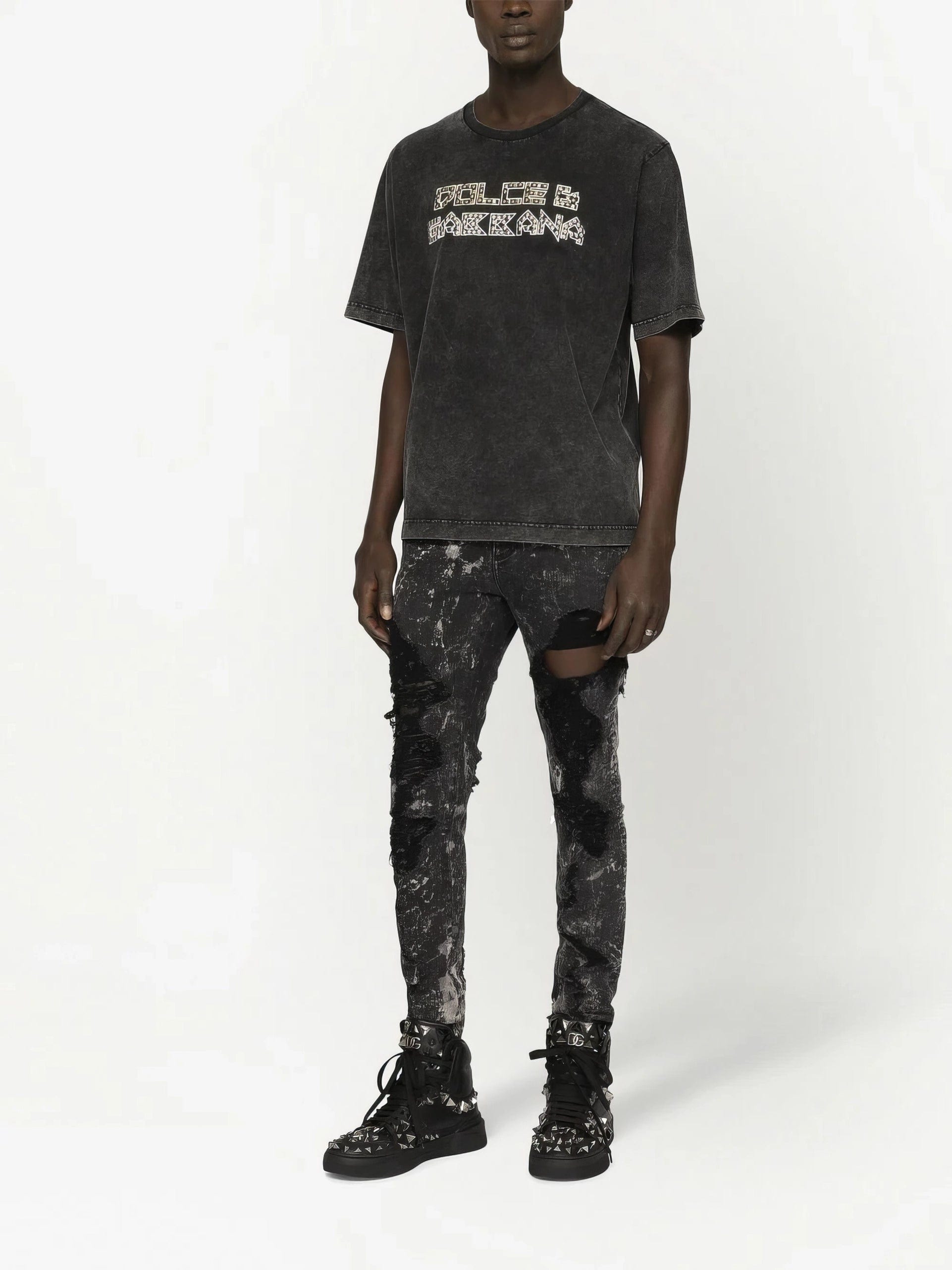 Dolce & Gabbana Washed Cotton T-Shirt With Studs