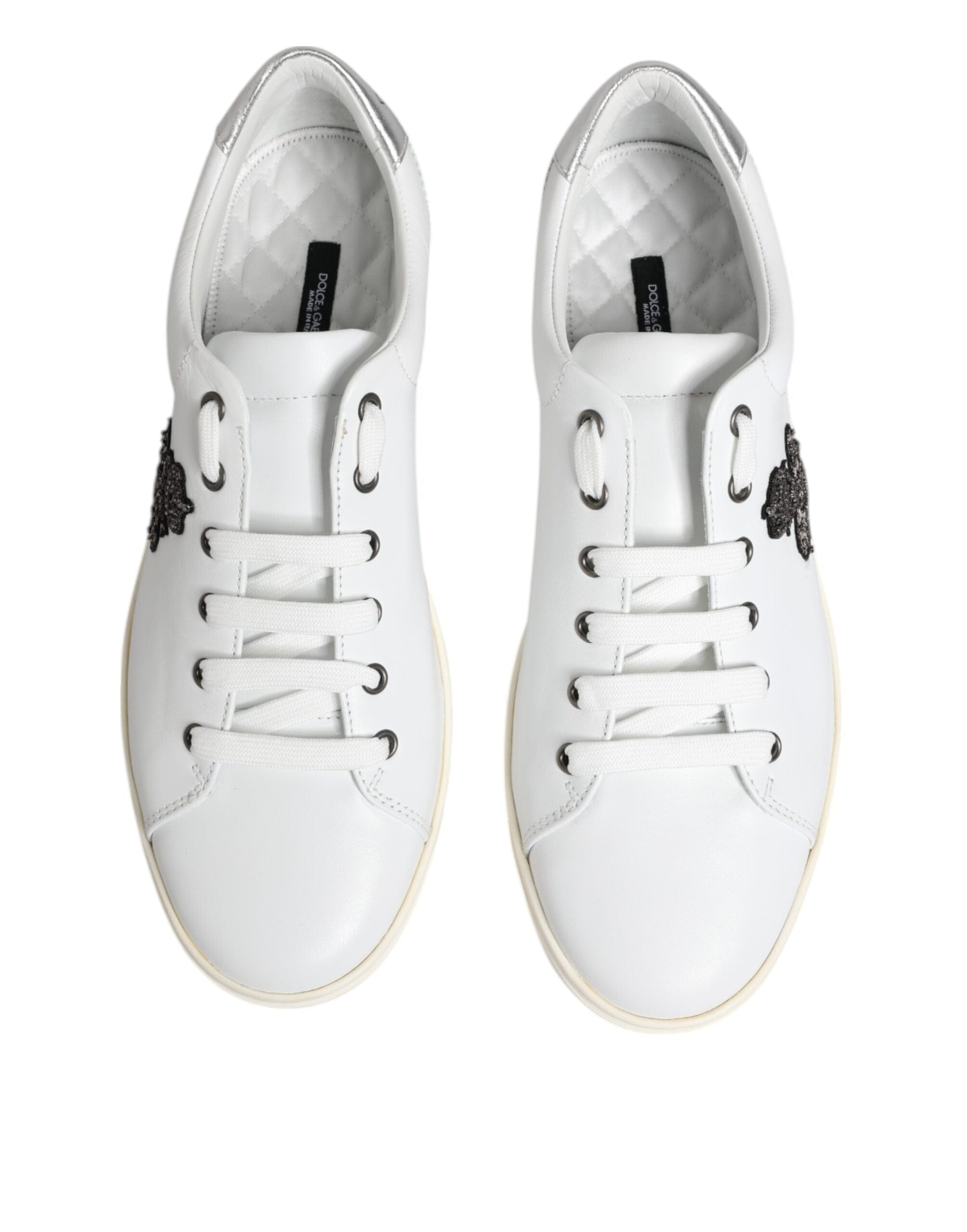 Dolce & Gabbana White Bee-Embellished Leather Sneakers