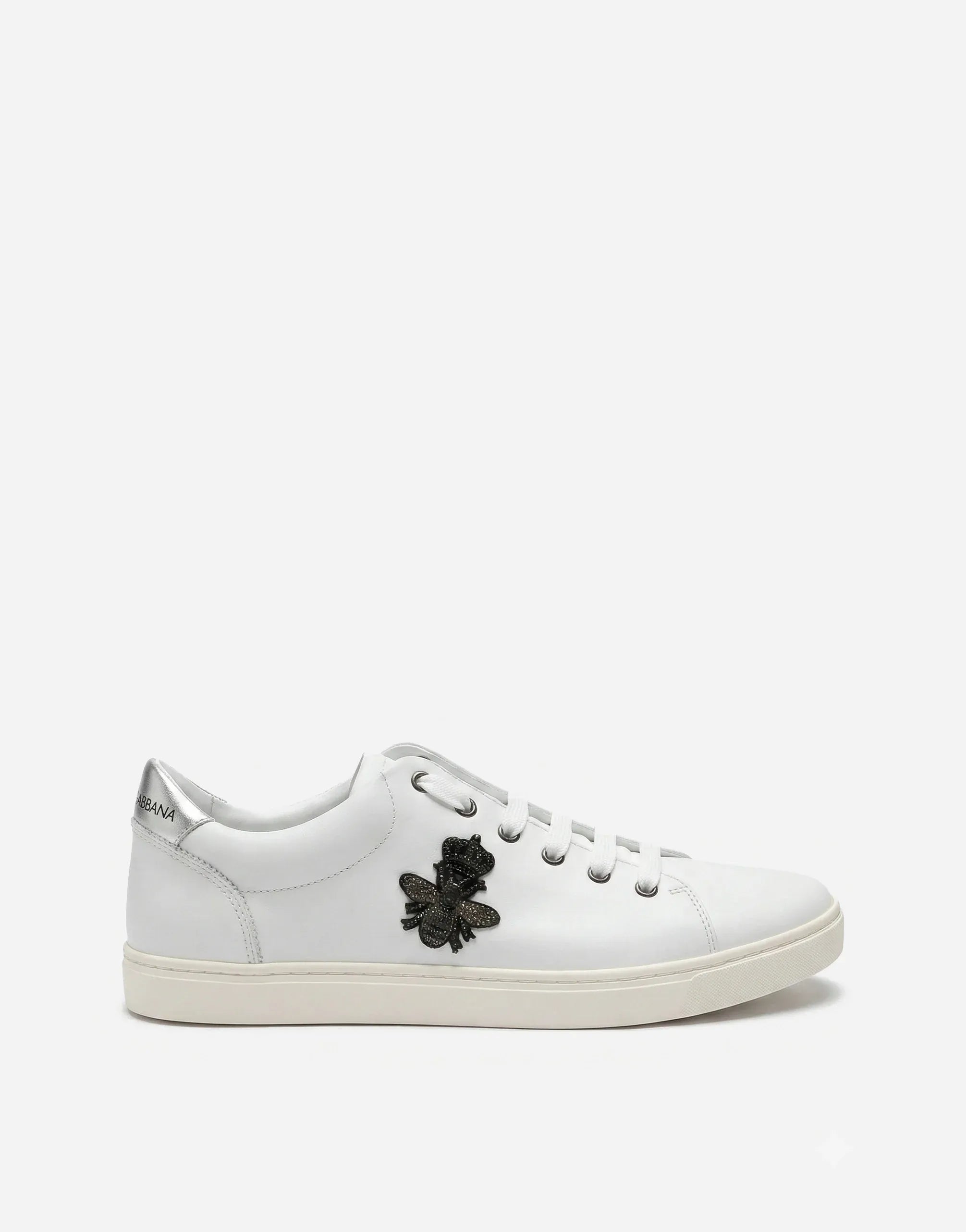 Dolce & Gabbana White Bee-Embellished Leather Sneakers