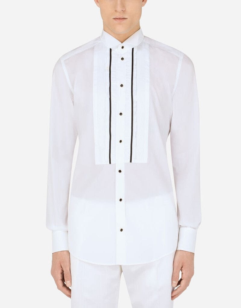 Dolce & Gabbana White Cotton Gold-Fit Tuxedo Shirt