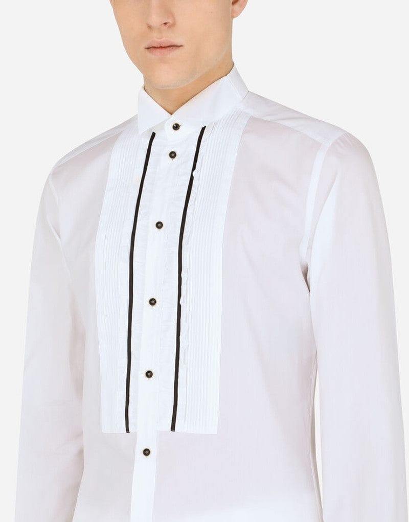 Dolce & Gabbana White Cotton Gold-Fit Tuxedo Shirt