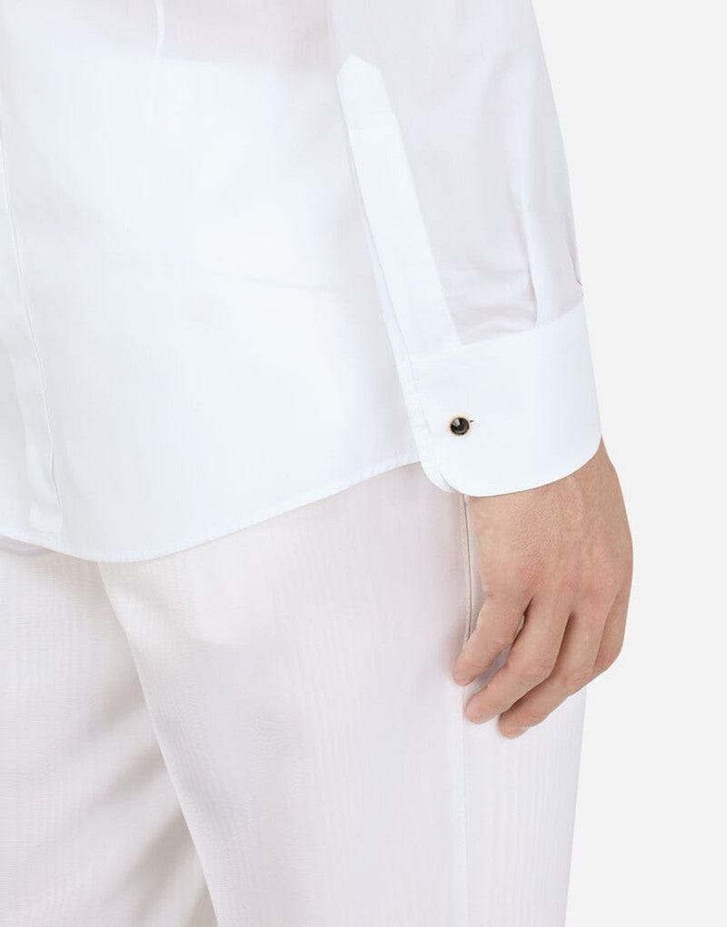 Dolce & Gabbana White Cotton Gold-Fit Tuxedo Shirt