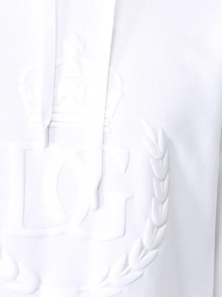 Dolce & Gabbana White Embossed Logo Cotton Hoodie