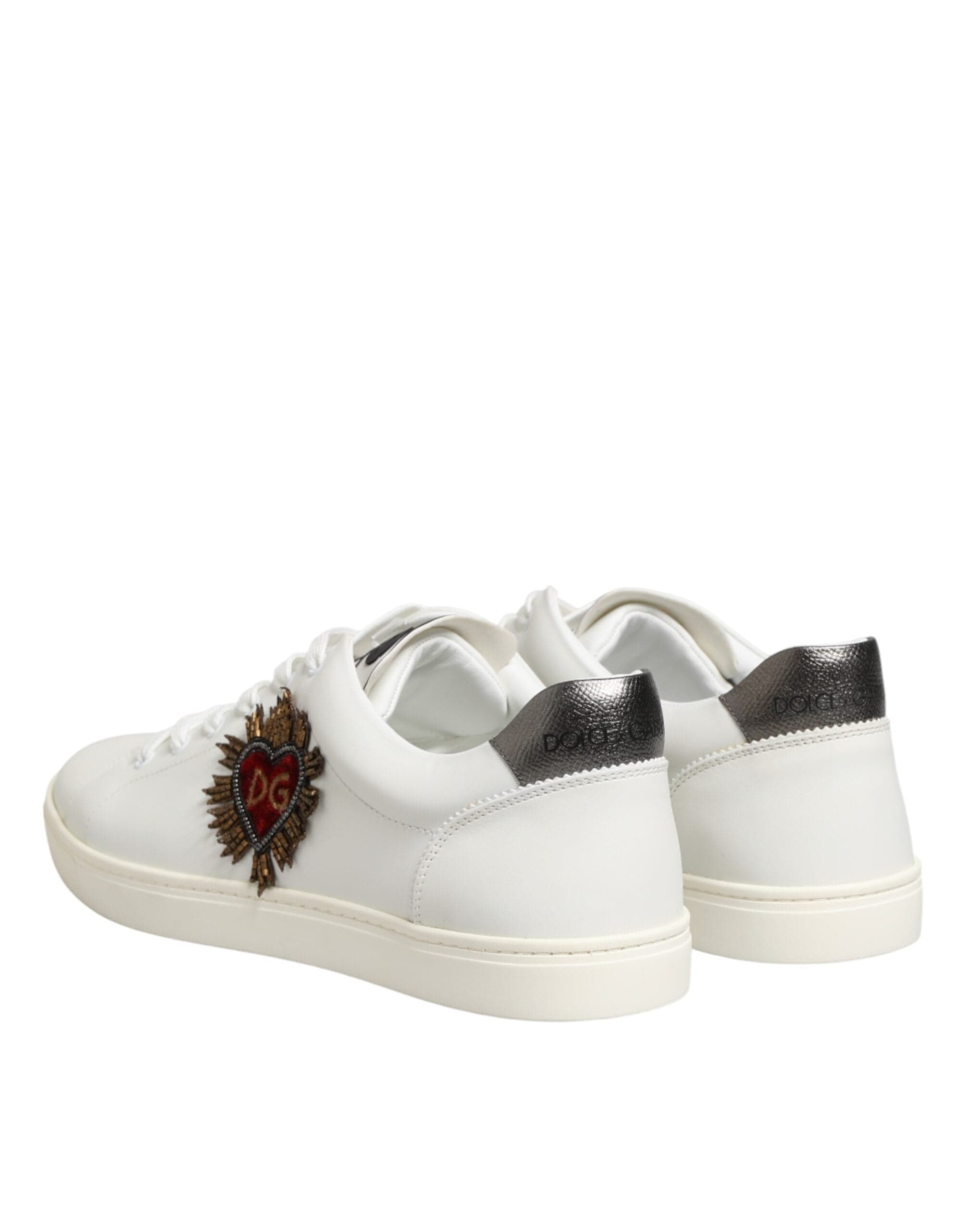 Dolce & Gabbana White Heart-Embellished Leather Sneakers