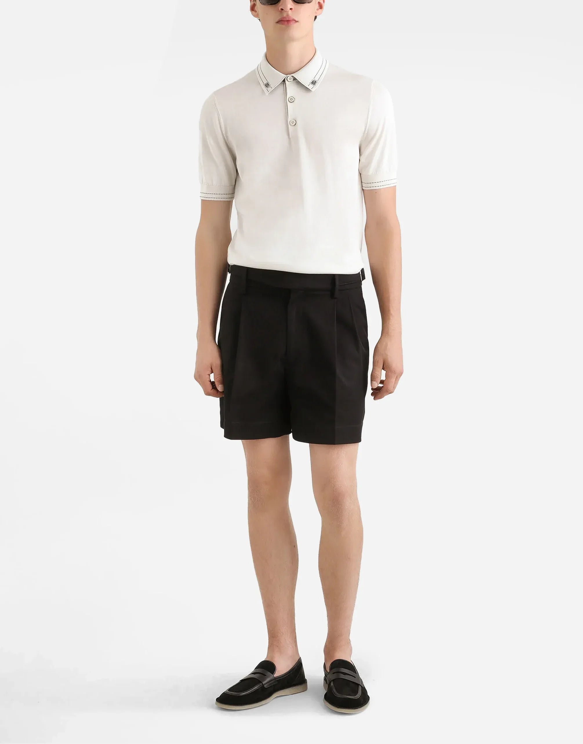 Dolce & Gabbana White Logo-Collar Silk Polo Shirt