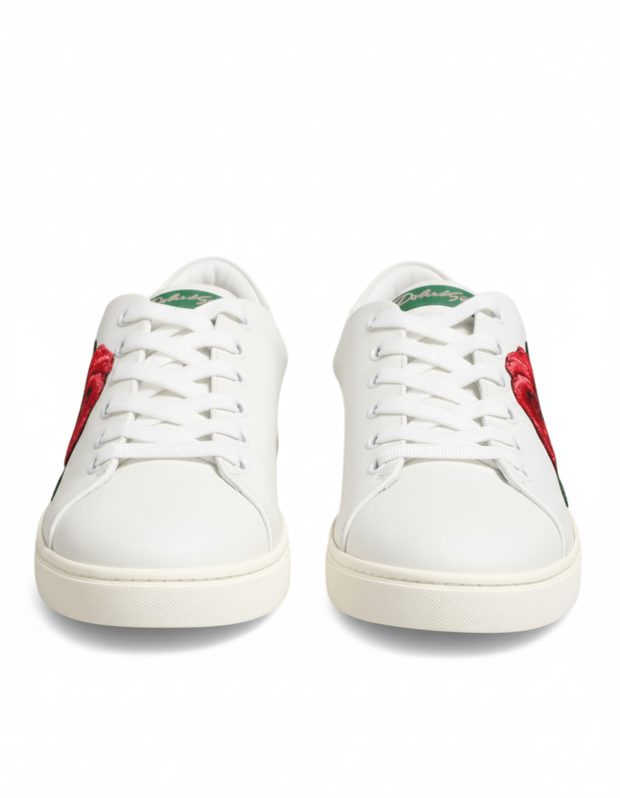 Dolce & Gabbana White Rose-Embroidery Patch Low-Top Sneakers