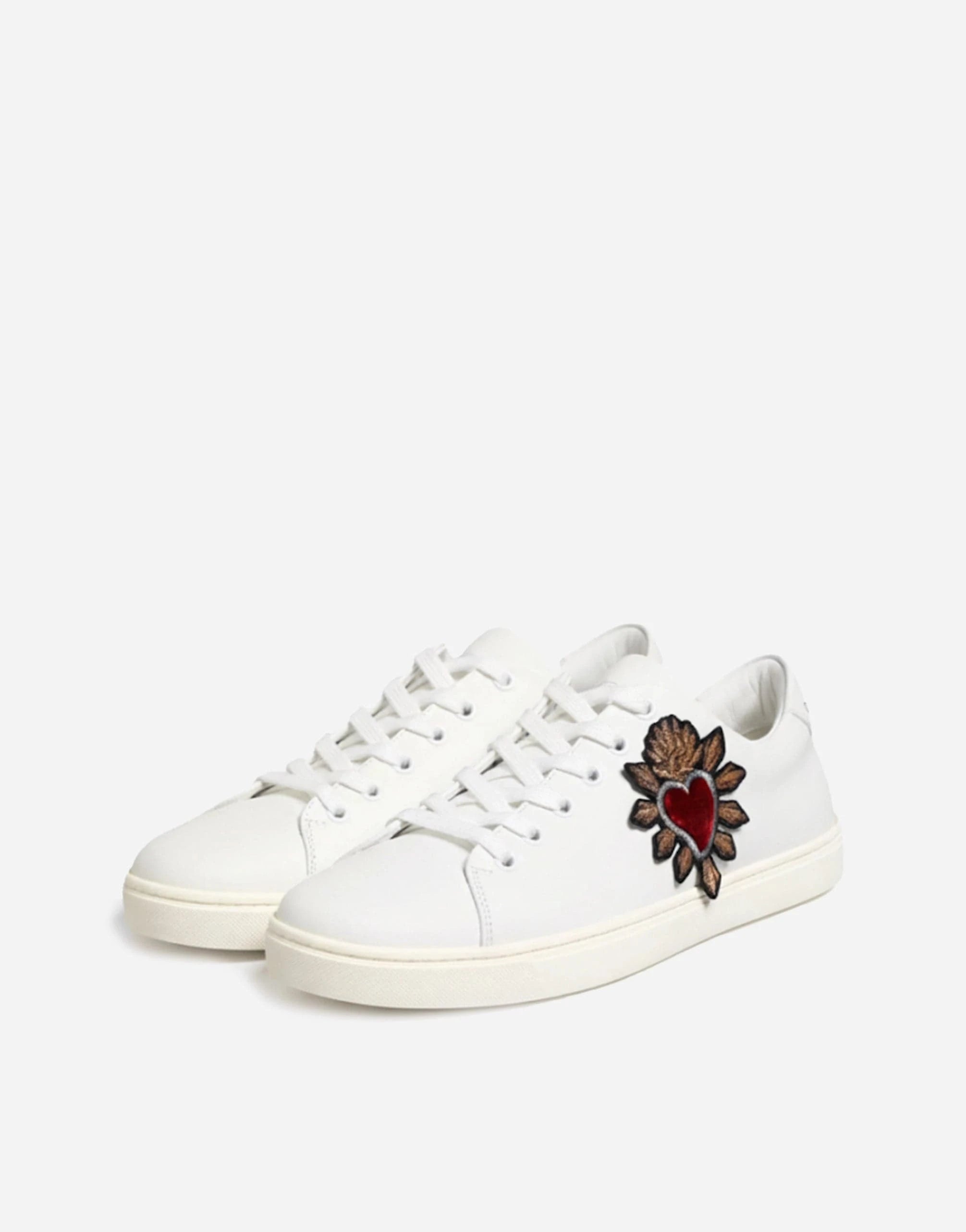 Dolce & Gabbana White Sacred-Heart Patch Leather Sneakers