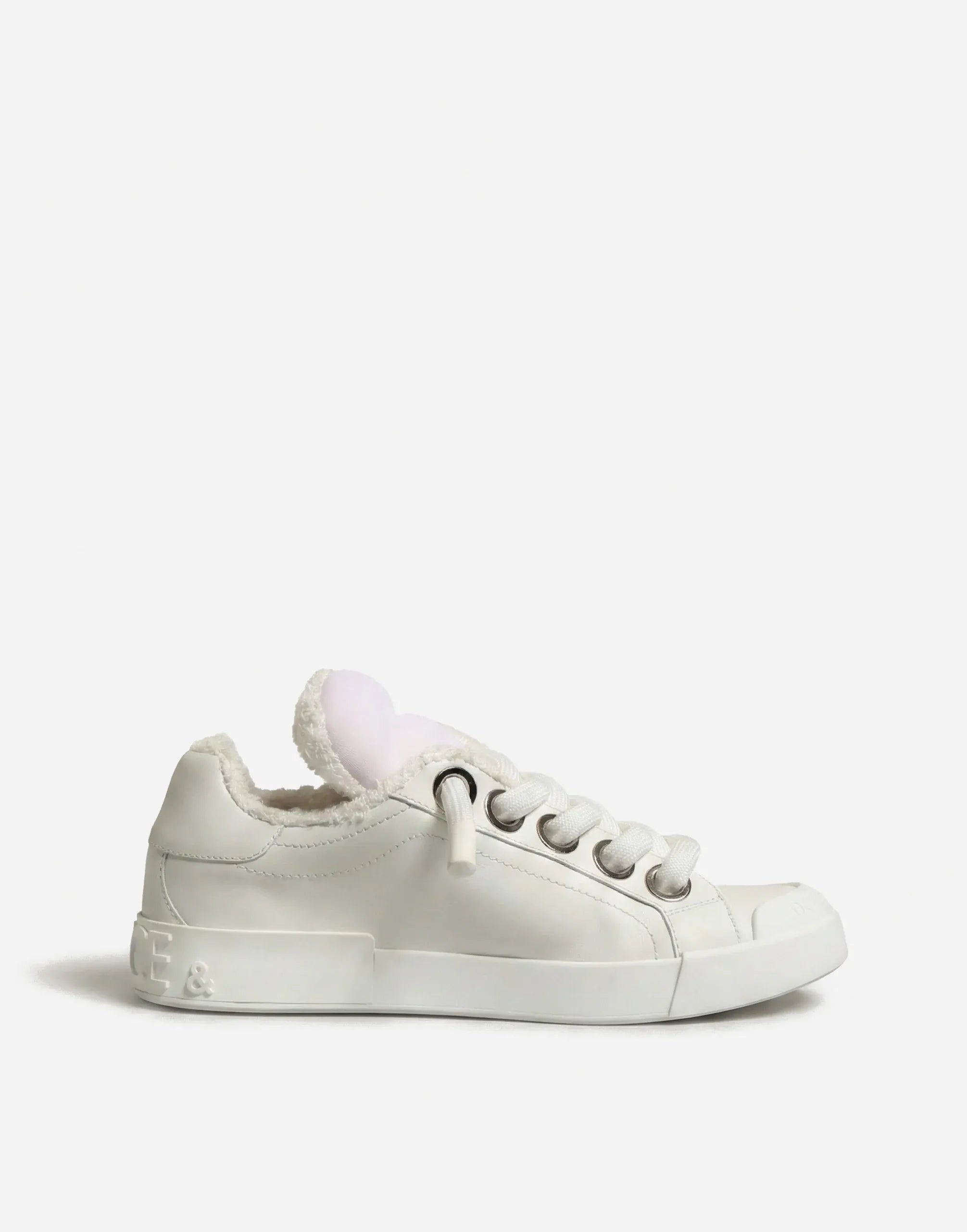Dolce & Gabbana White Shearling Low-Top Sneakers