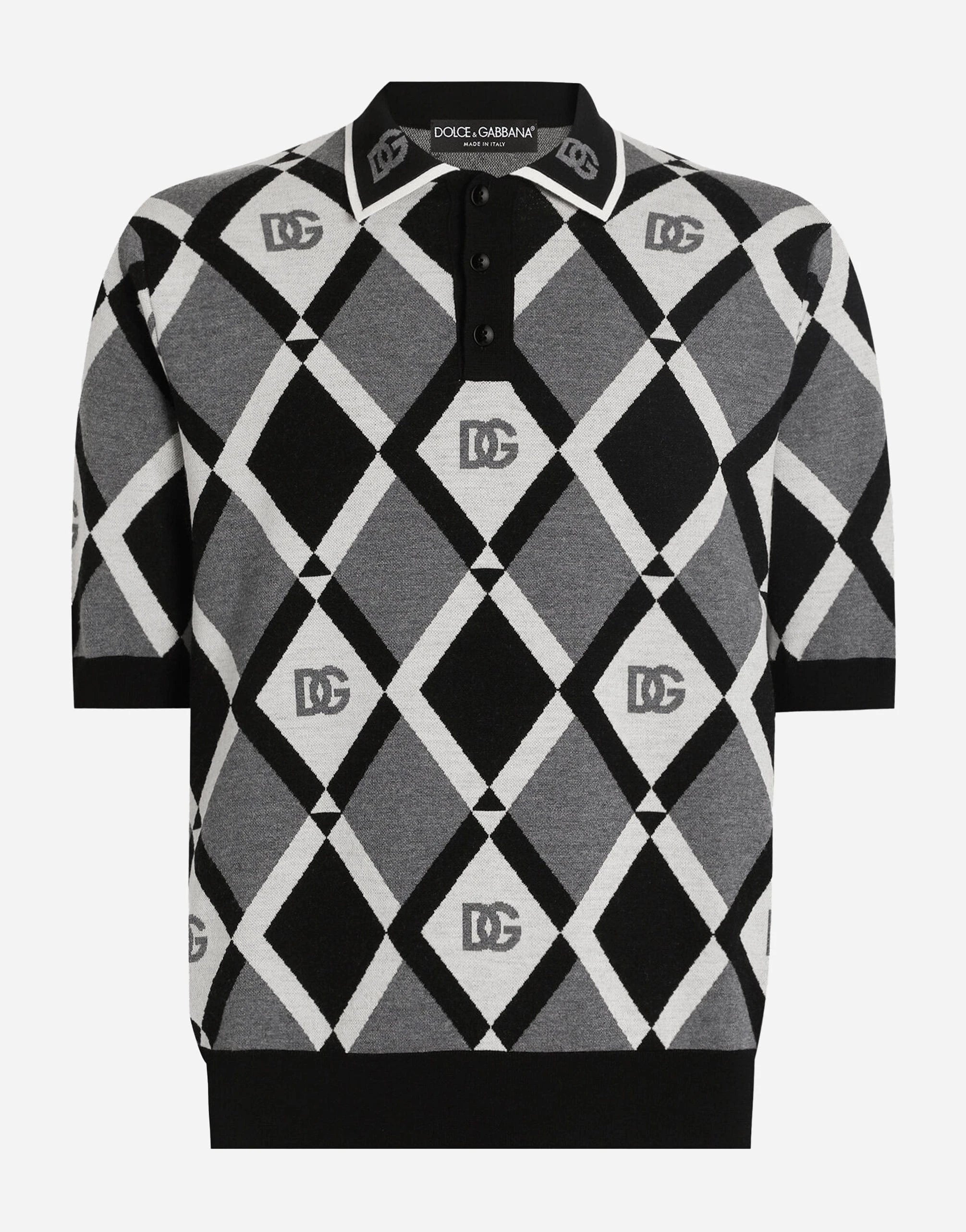 Dolce & Gabbana Wool Piqué Jacquard Polo Shirt