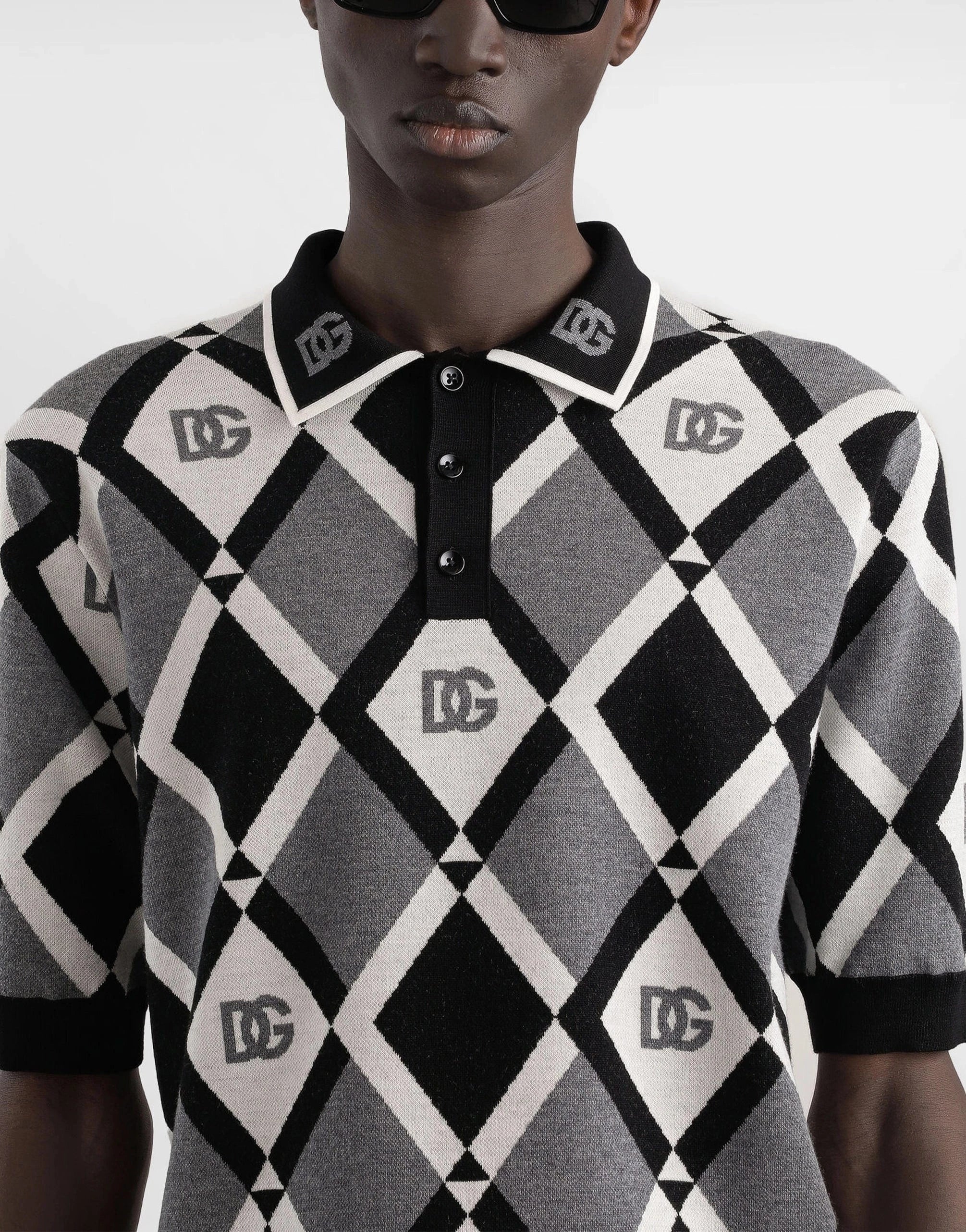 Dolce & Gabbana Wool Piqué Jacquard Polo Shirt