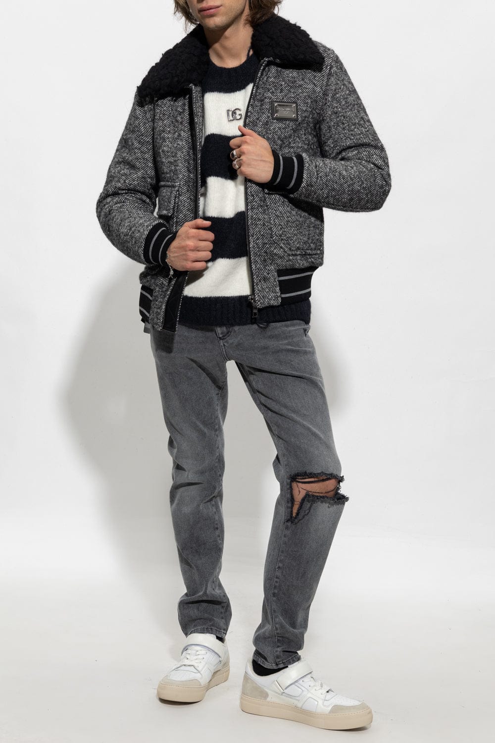 Dolce & Gabbana Wool Tweed Bomber Jacket