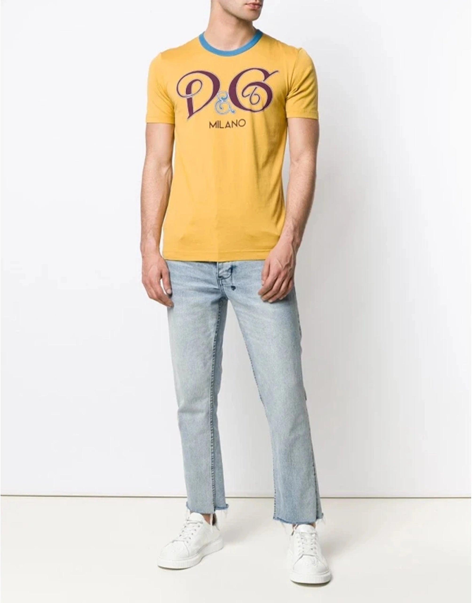 Dolce & Gabbana Yellow Logo Cotton T-Shirt