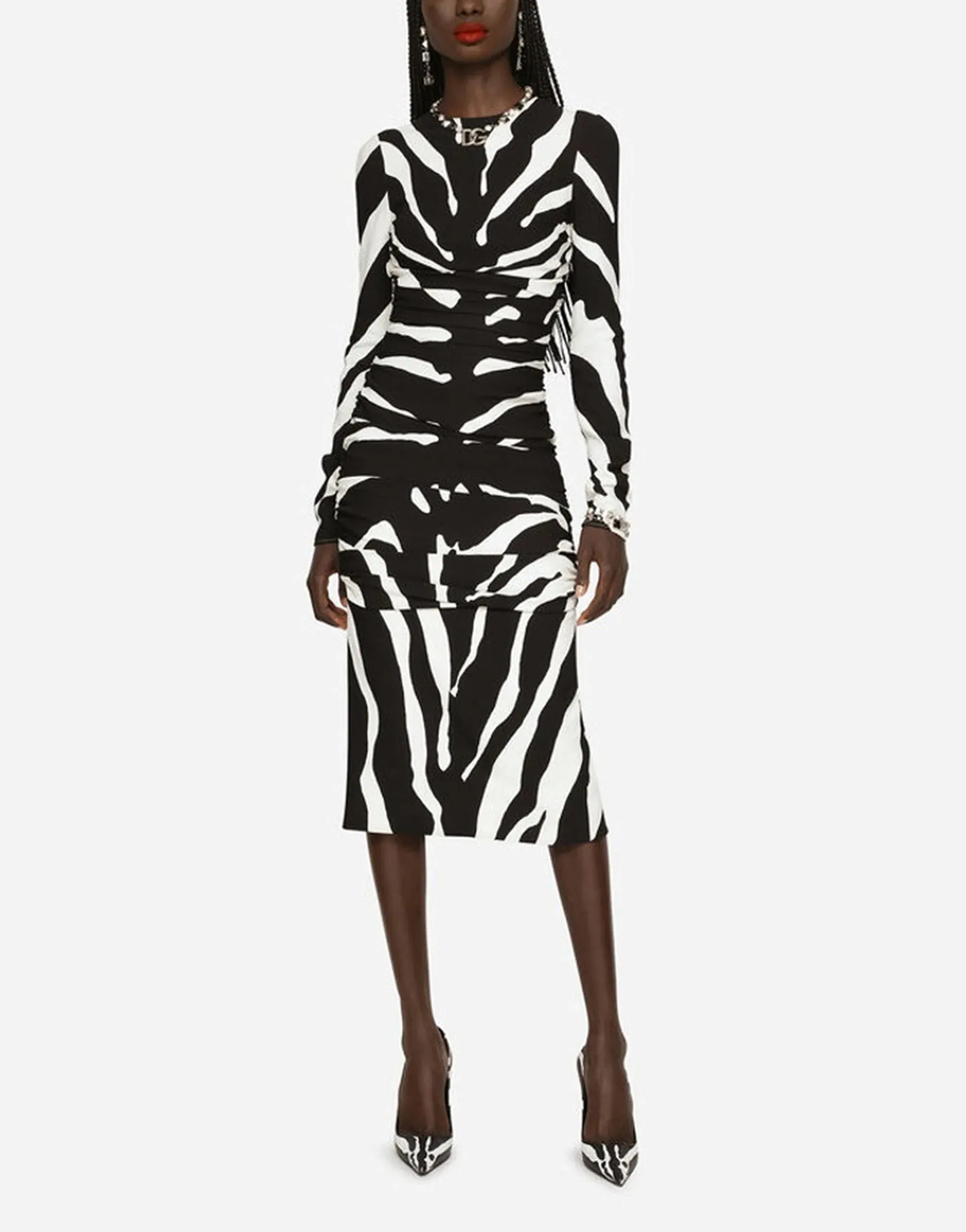 Dolce & Gabbana Zebra-Print Cady Midi Dress
