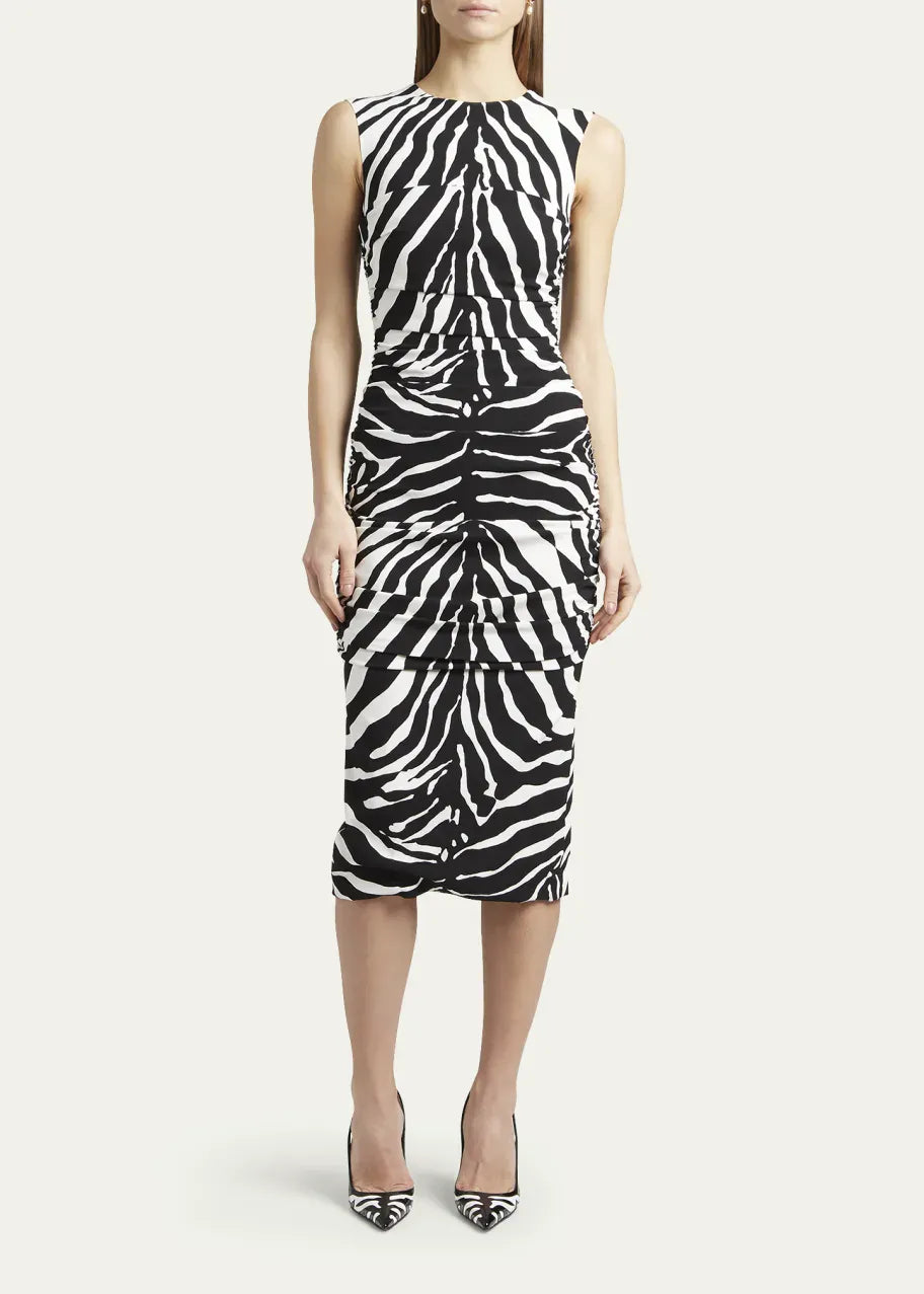 Dolce & Gabbana Zebra-Print Ruched Midi Dress