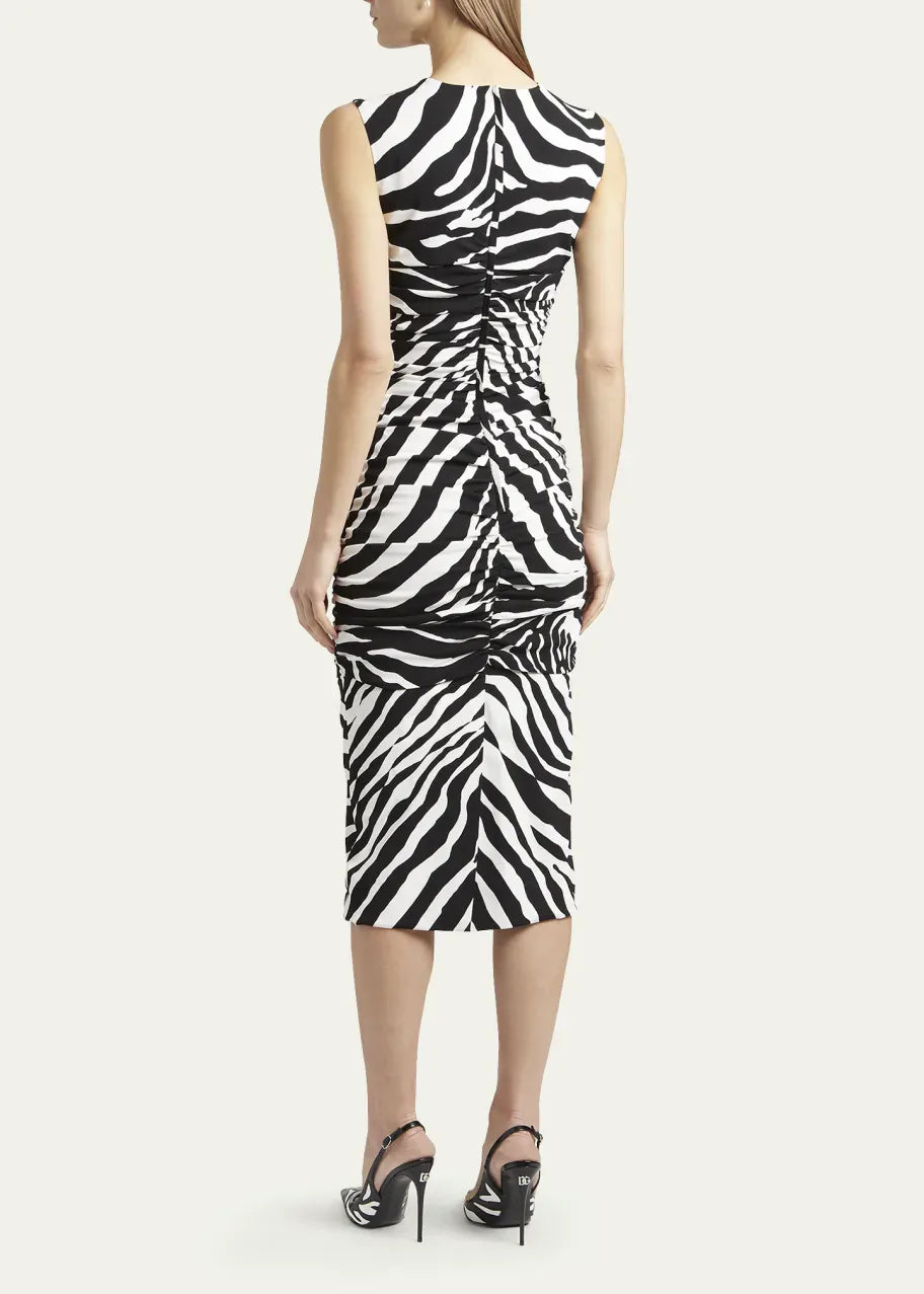 Dolce & Gabbana Zebra-Print Ruched Midi Dress