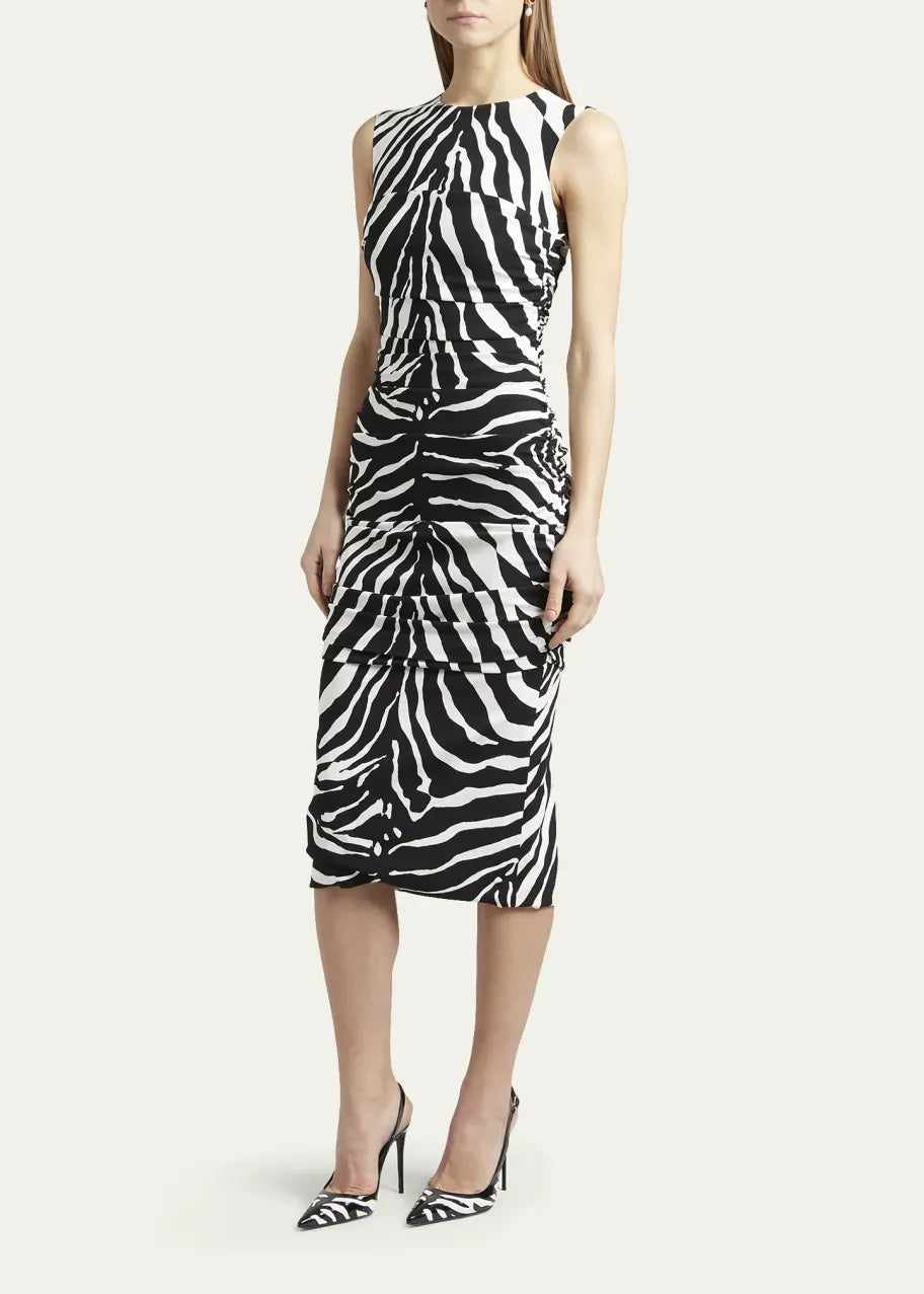 Zebra-Print Ruched Midi Dress - alternate view