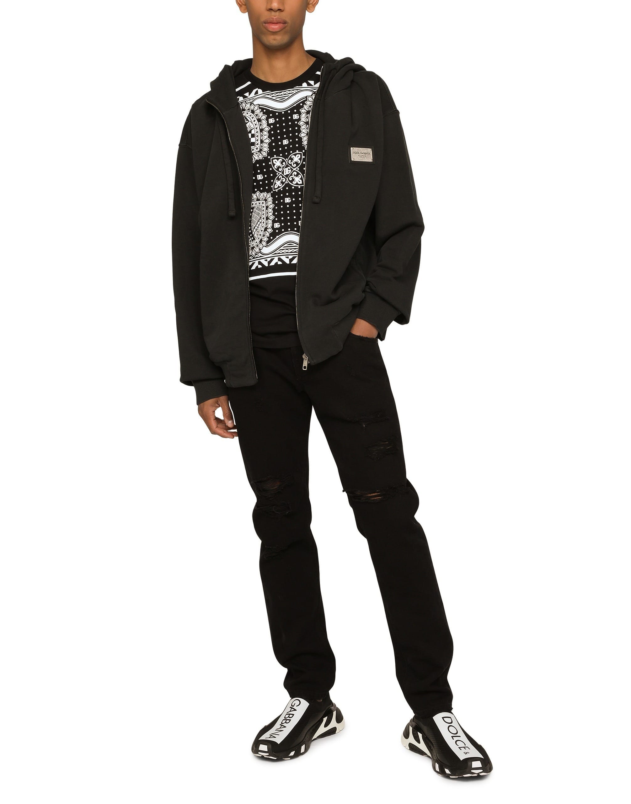 Dolce & Gabbana Zip Hoodie with Metal Logo Plaque - alternate view