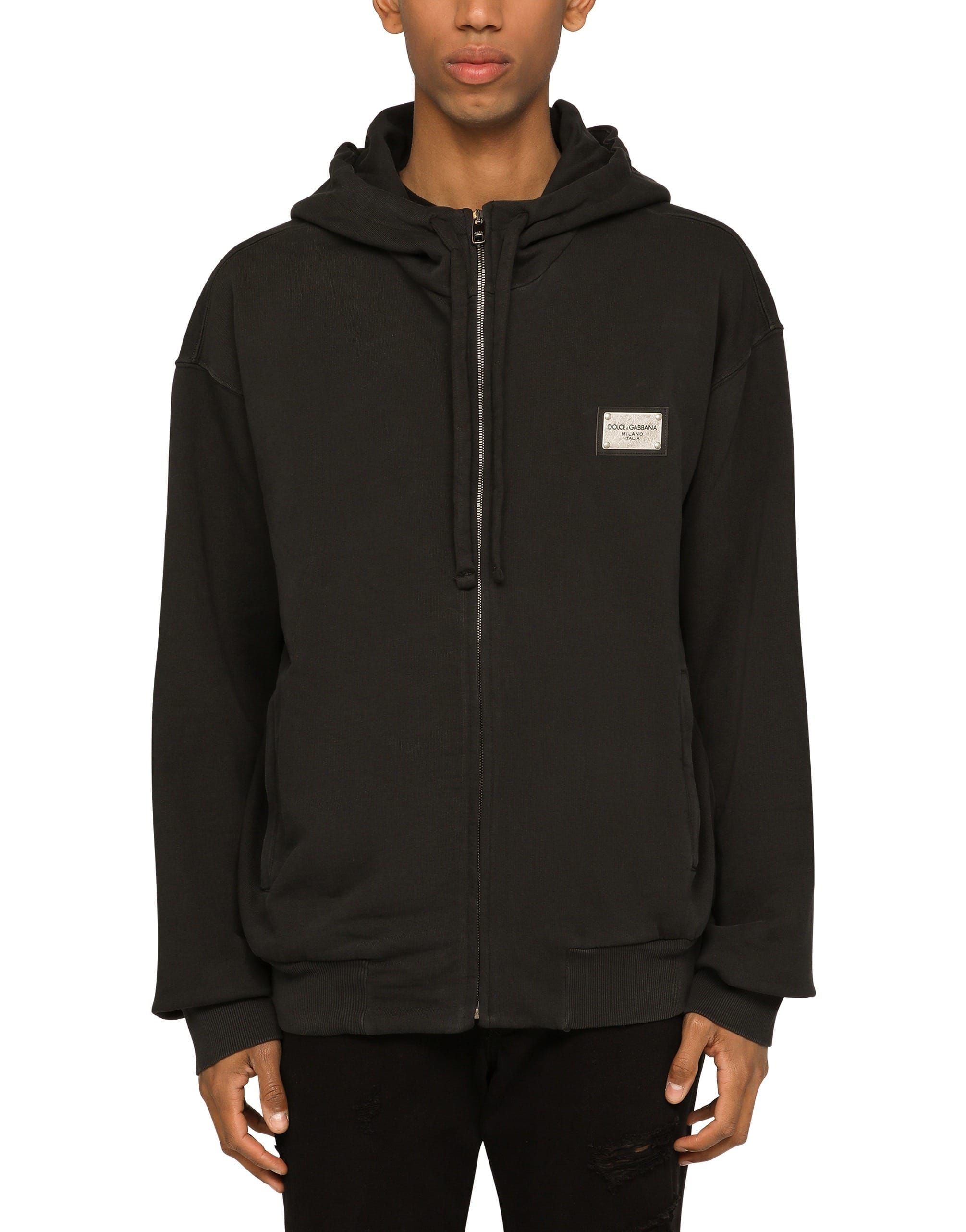 Dolce & Gabbana Dolce & Gabbana Zip Hoodie with Metal Logo Plaque