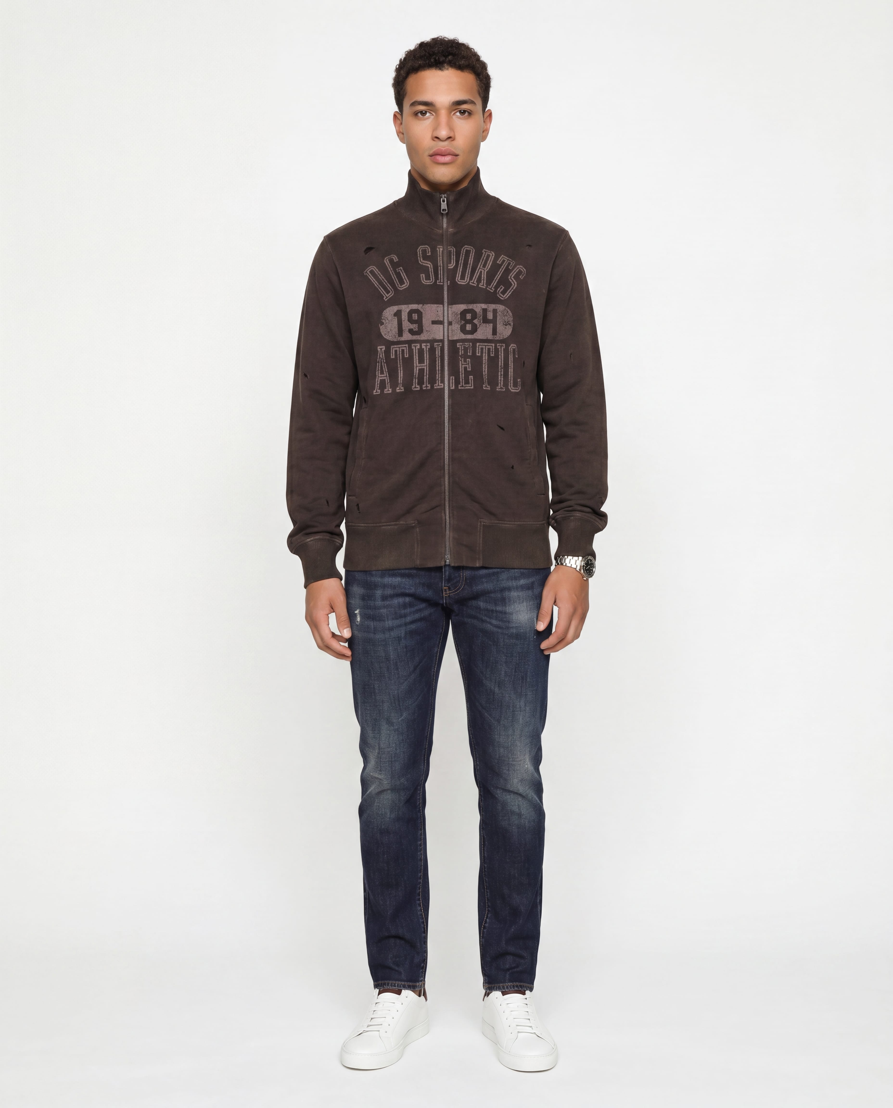 Dolce & Gabbana Zip-Up Washed Distressed Sweatshirt - alternate view