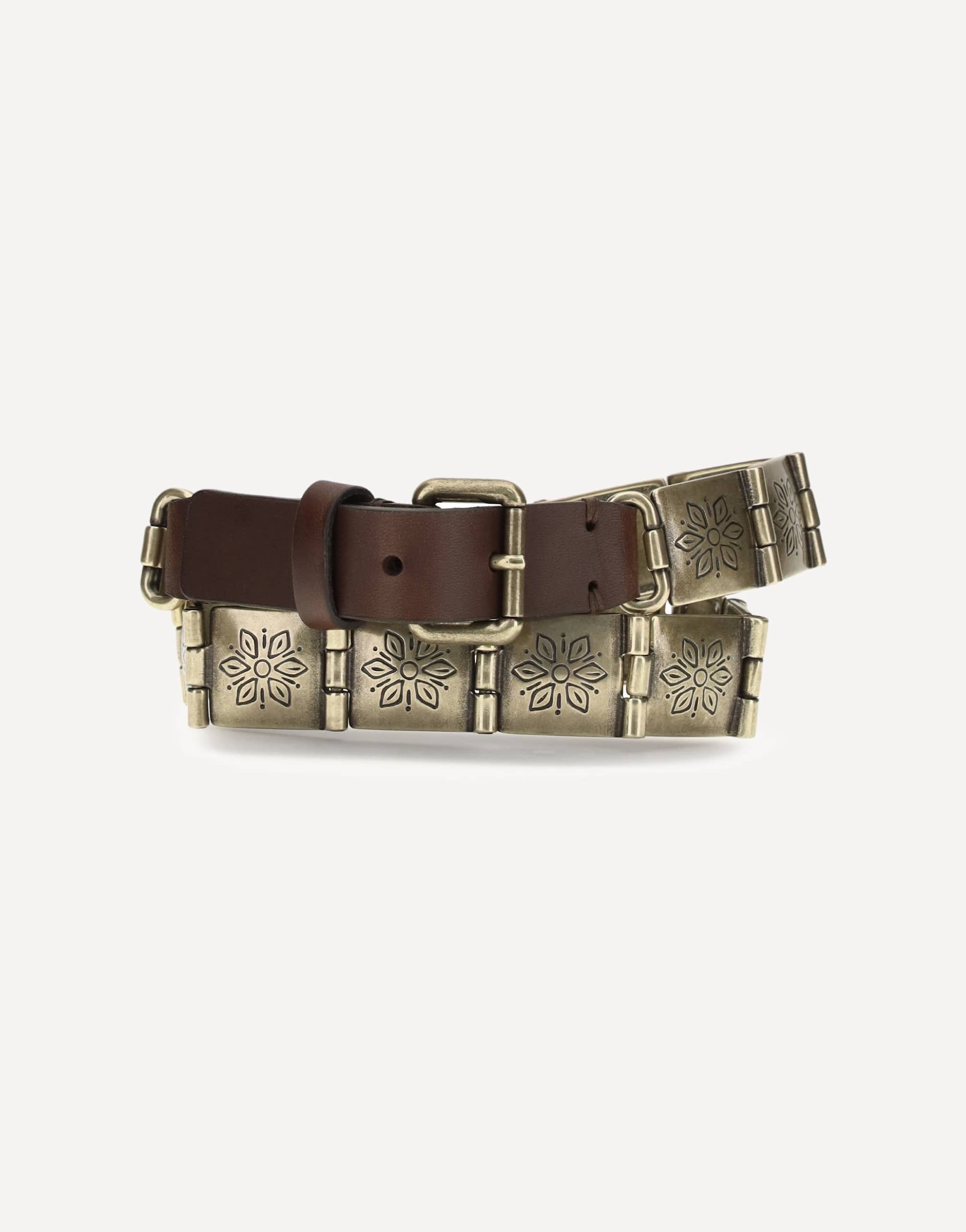 Etro Engraved Metal And Leather Belt