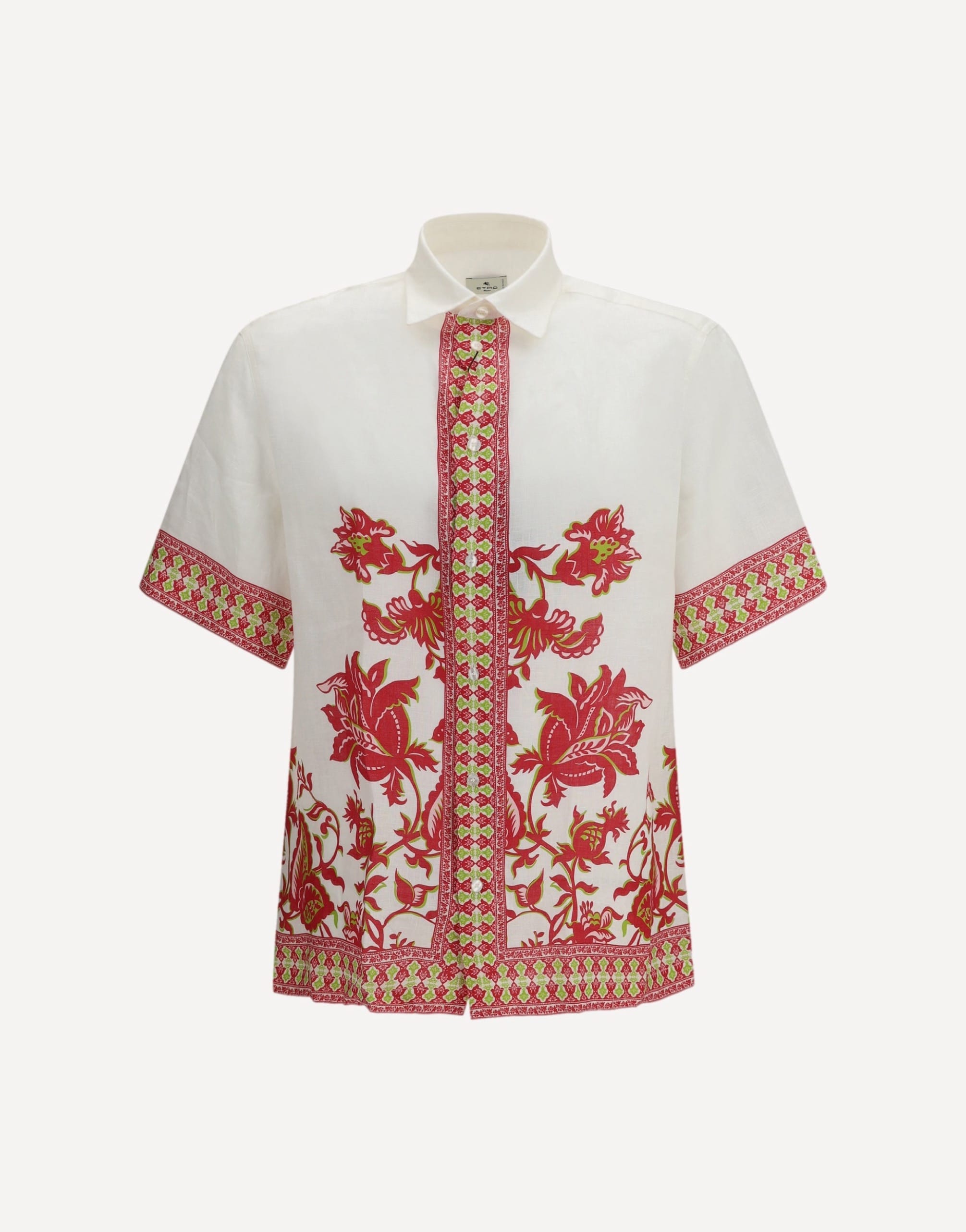 Etro Linen Shirt With Floral Print And Short Sleeves