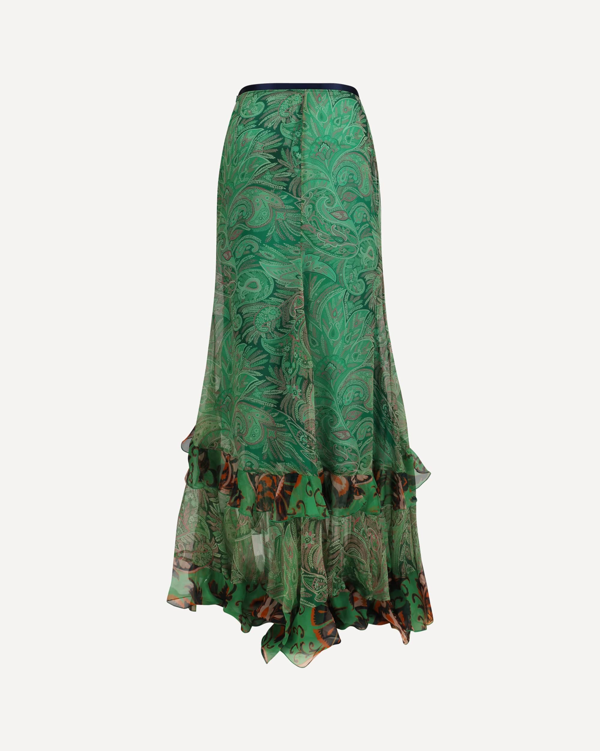 Etro Long Silk Crepon Ruffle Skirt