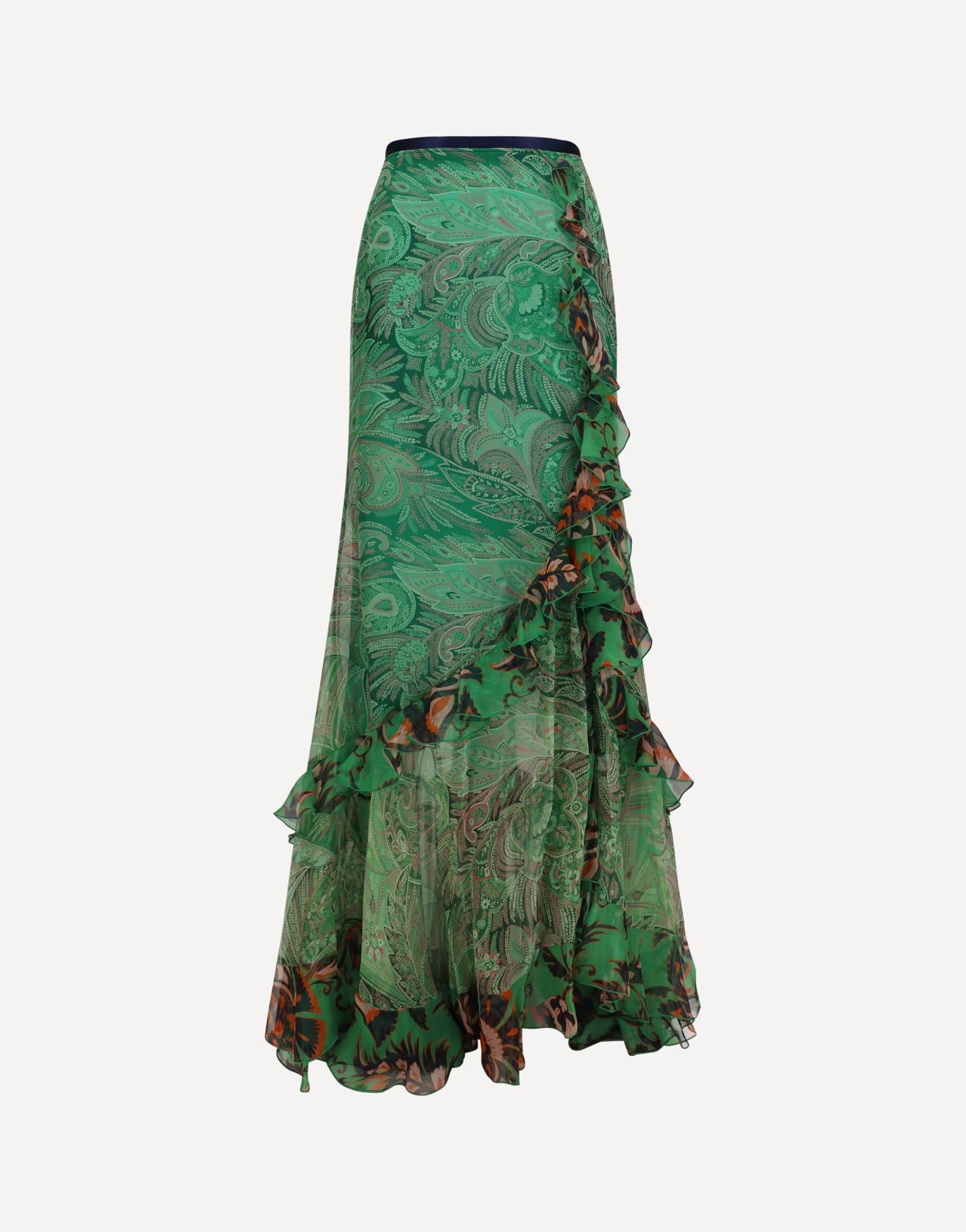 Etro Long Silk Crepon Ruffle Skirt