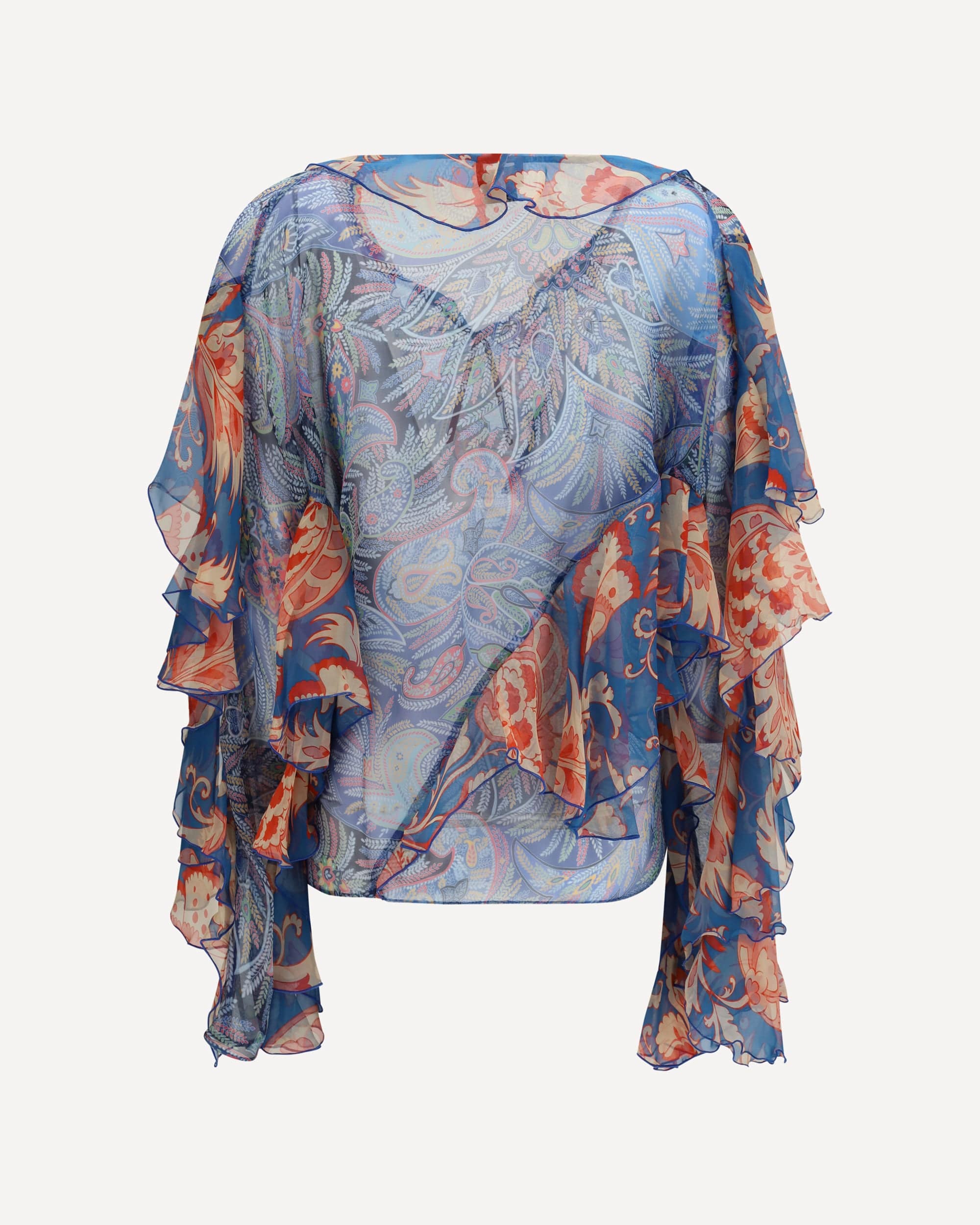 Etro Long-Sleeve Silk Shirt With Ruffles Floral Motif - alternate view