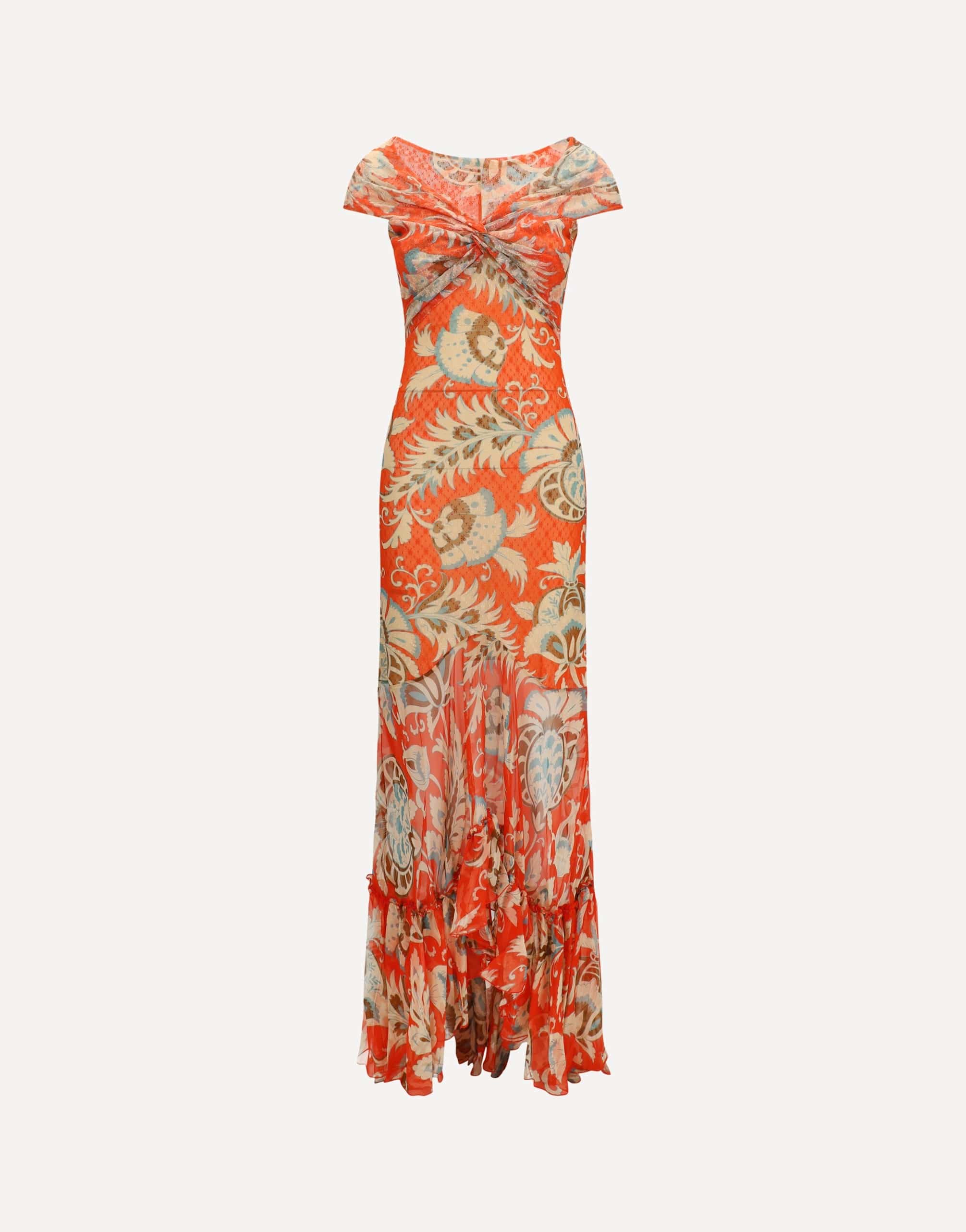 Etro Long V-Neck Ruffled Dress
