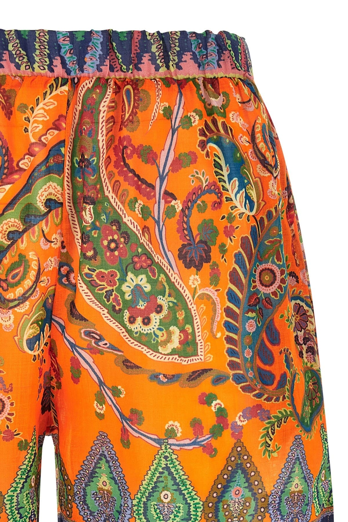 Etro Orange Paisley Ramie Shorts